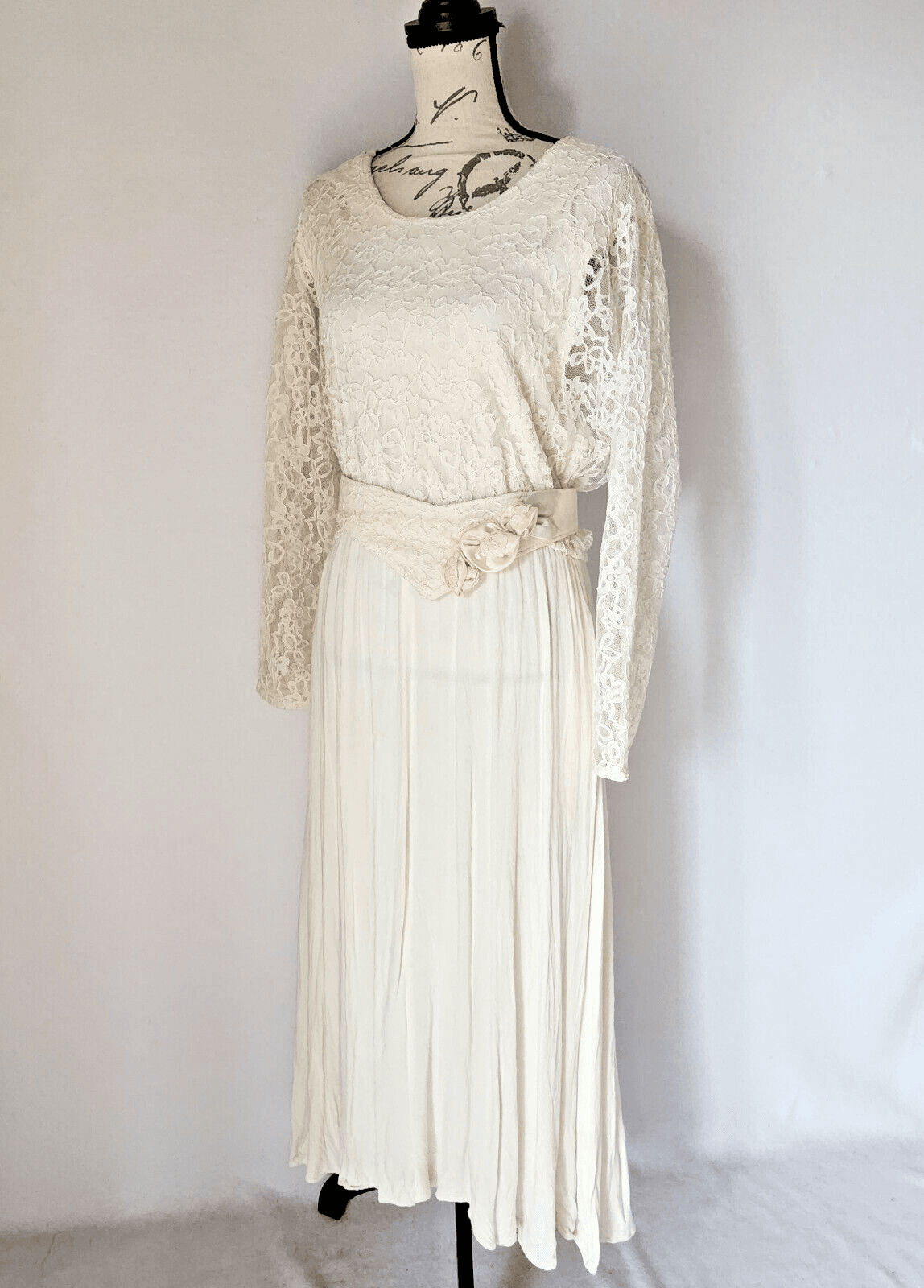 Vintage Spencer Alexis Lace Even Party Maxi Dress Long Sleeve Belt Ivory Sz.12 - Thumbnail 2