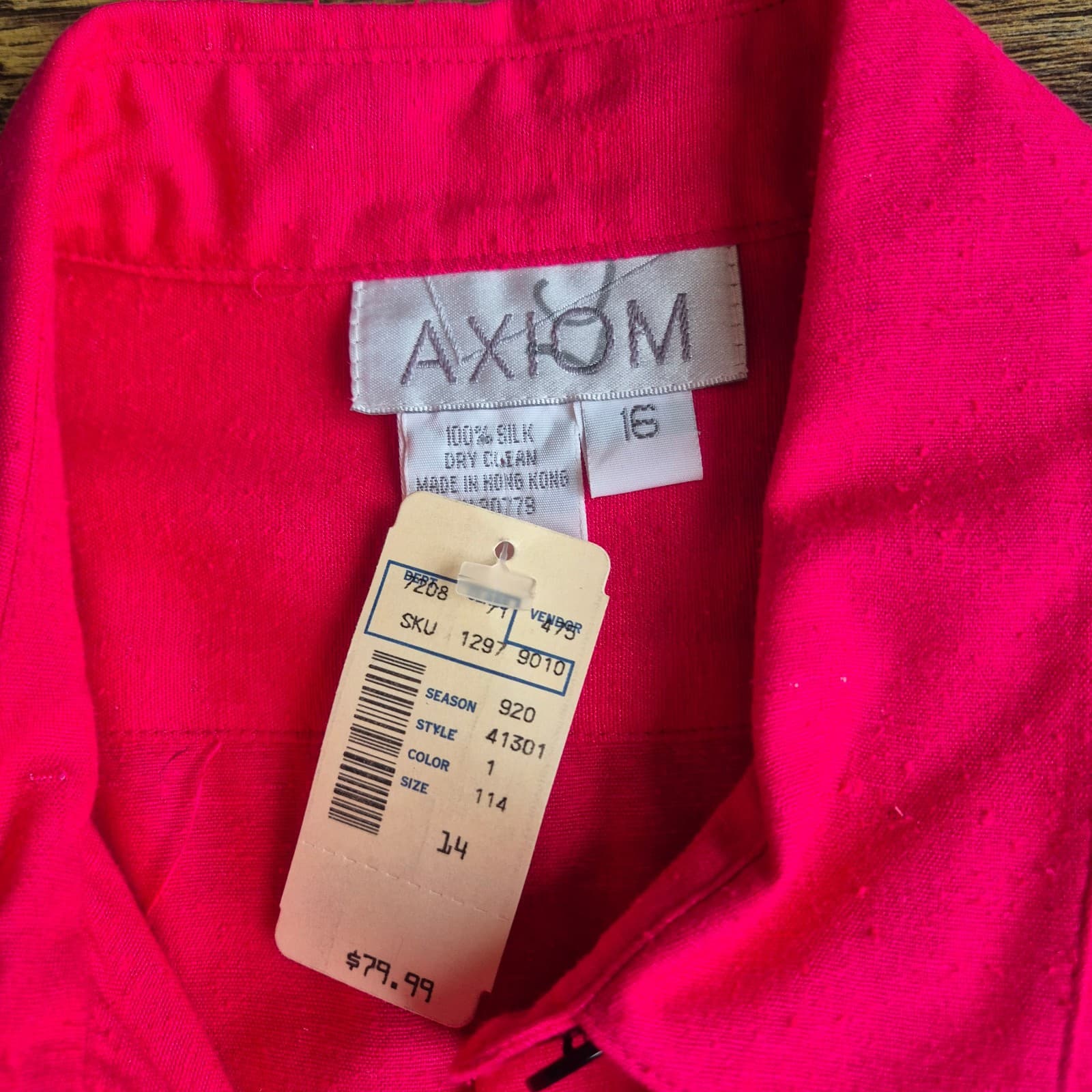 Vintage NWT AXIOM 100% Silk Sheath Dress Pleated Pocket Fuchsia Black Women's 16 - Thumbnail 8
