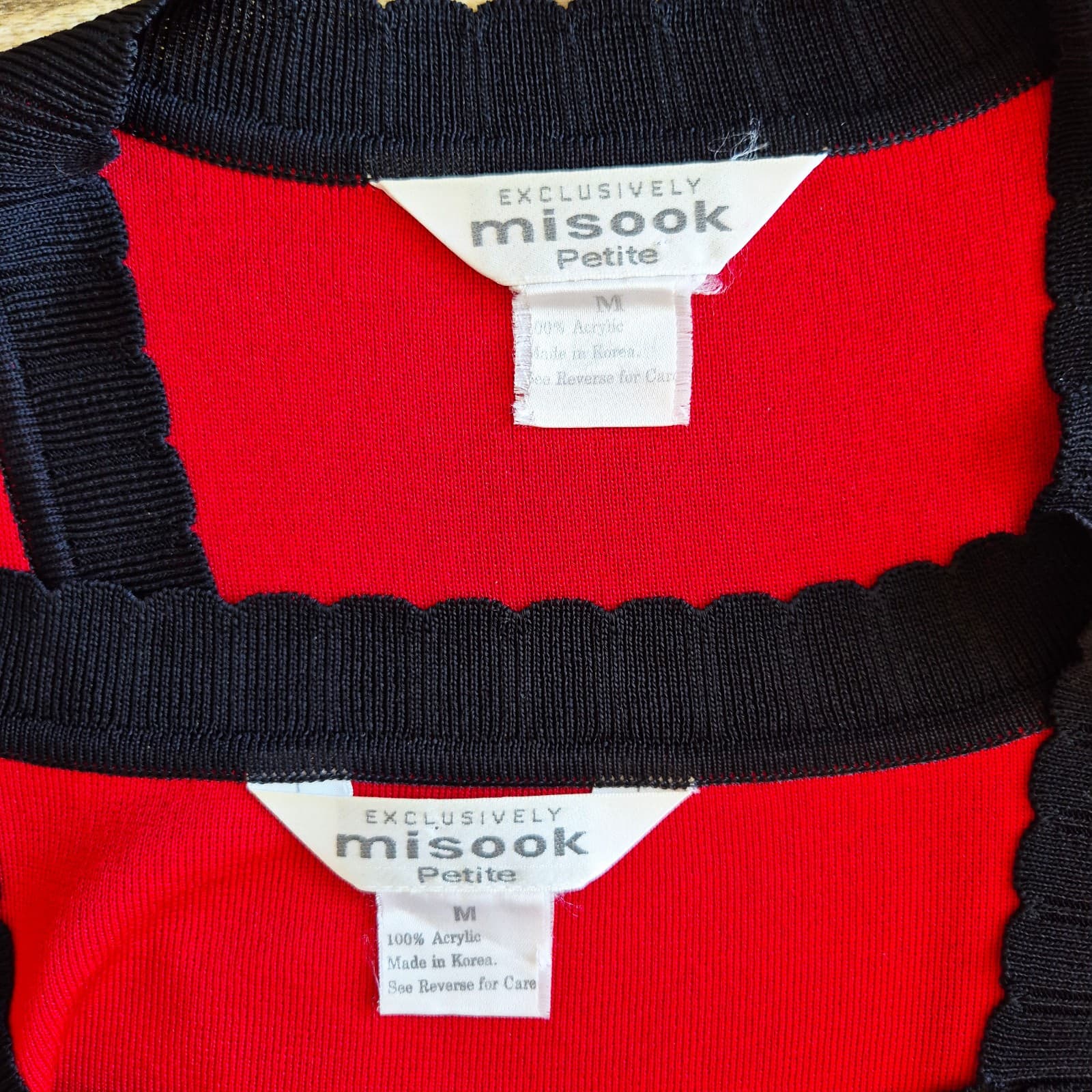 Exclusively Misook 2 Piece Tank Top + Open Cardigan Knit Red Black Women's PM - Thumbnail 8