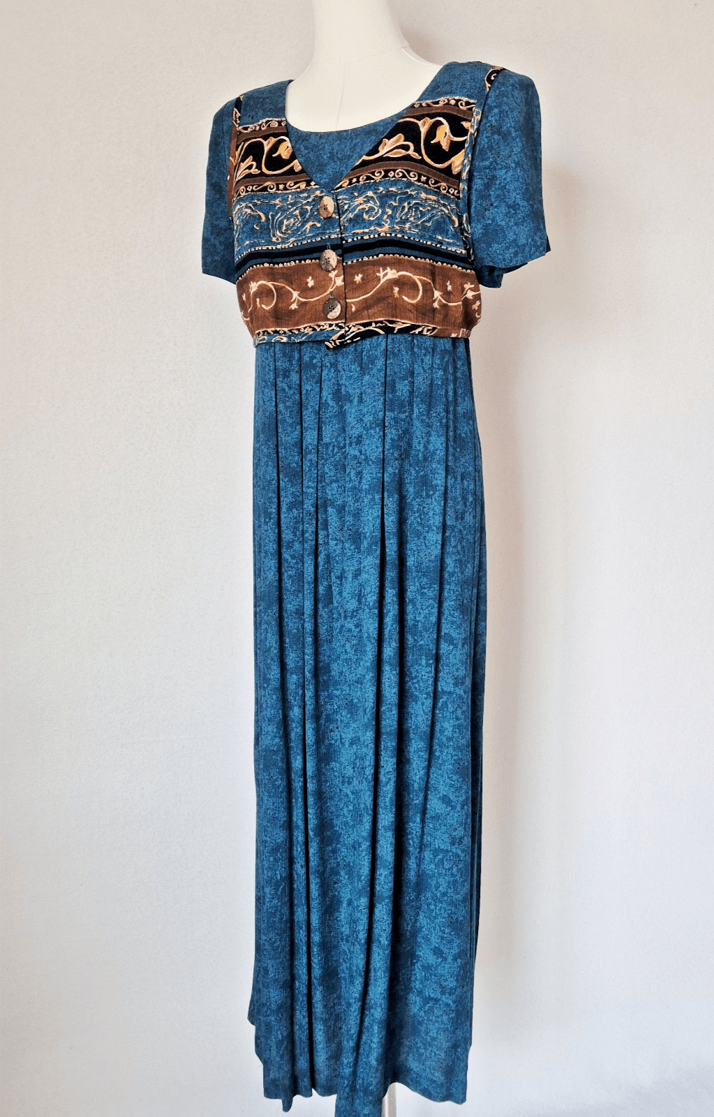 Vintage Carole Little Petite Dress Maxi Built-in Vest Pleated Rayon Crinkle Sz.6 - Thumbnail 3