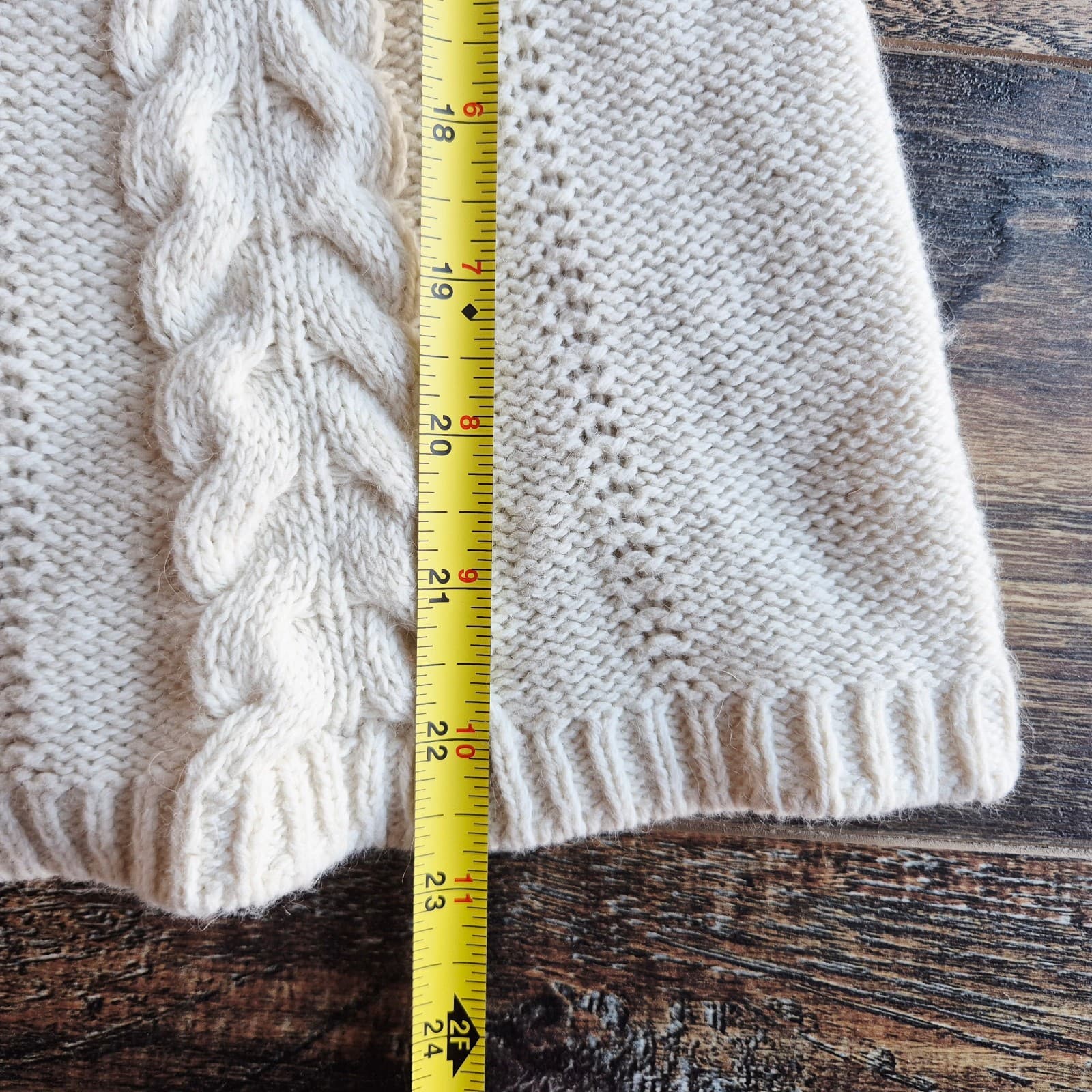 HWR by Anthropologie Looped Epaulet Cable Knit Short Sleeve Sweater Cream Sz.XS - Thumbnail 12
