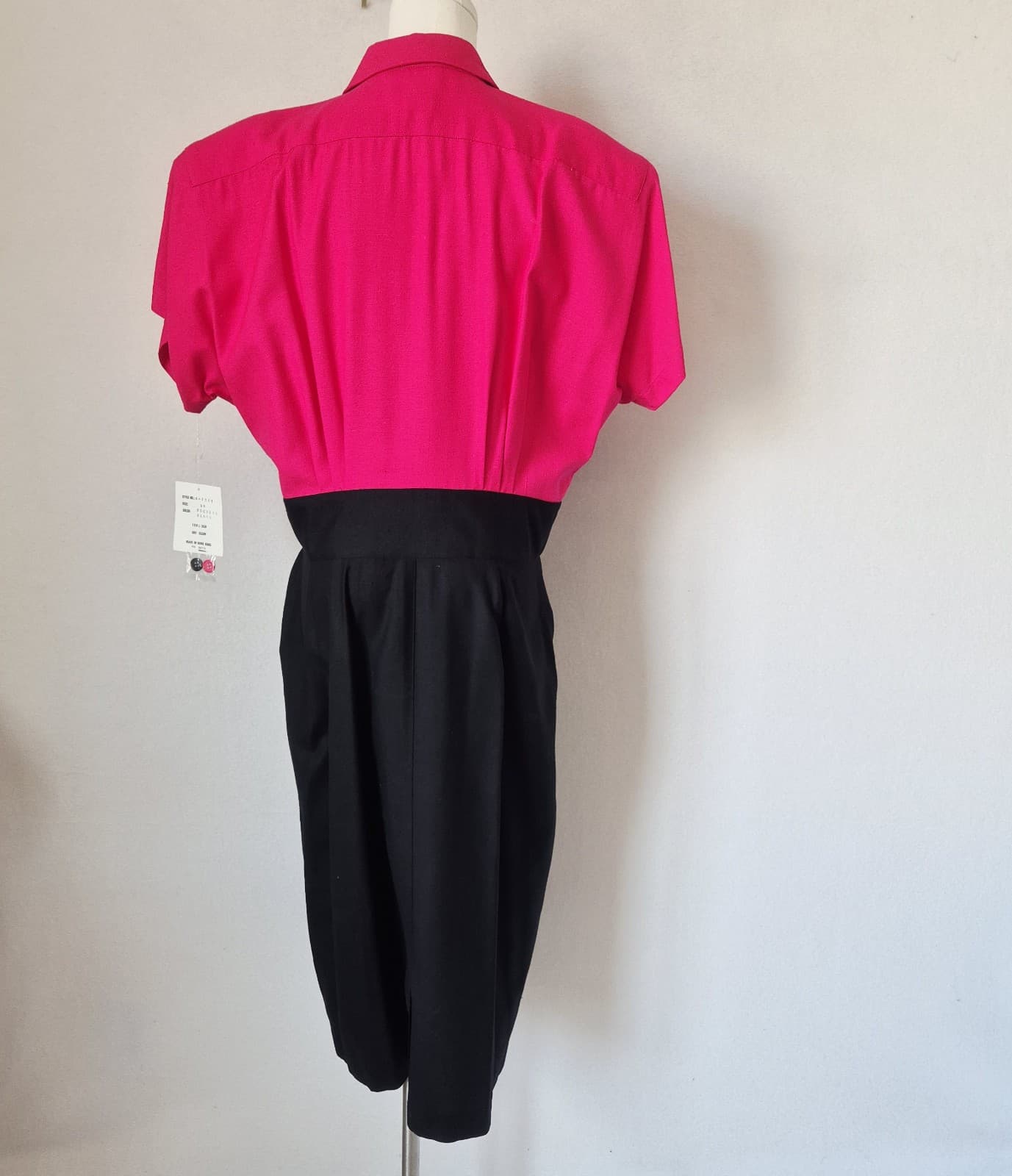 Vintage NWT AXIOM 100% Silk Sheath Dress Pleated Pocket Fuchsia Black Women's 16 - Thumbnail 6