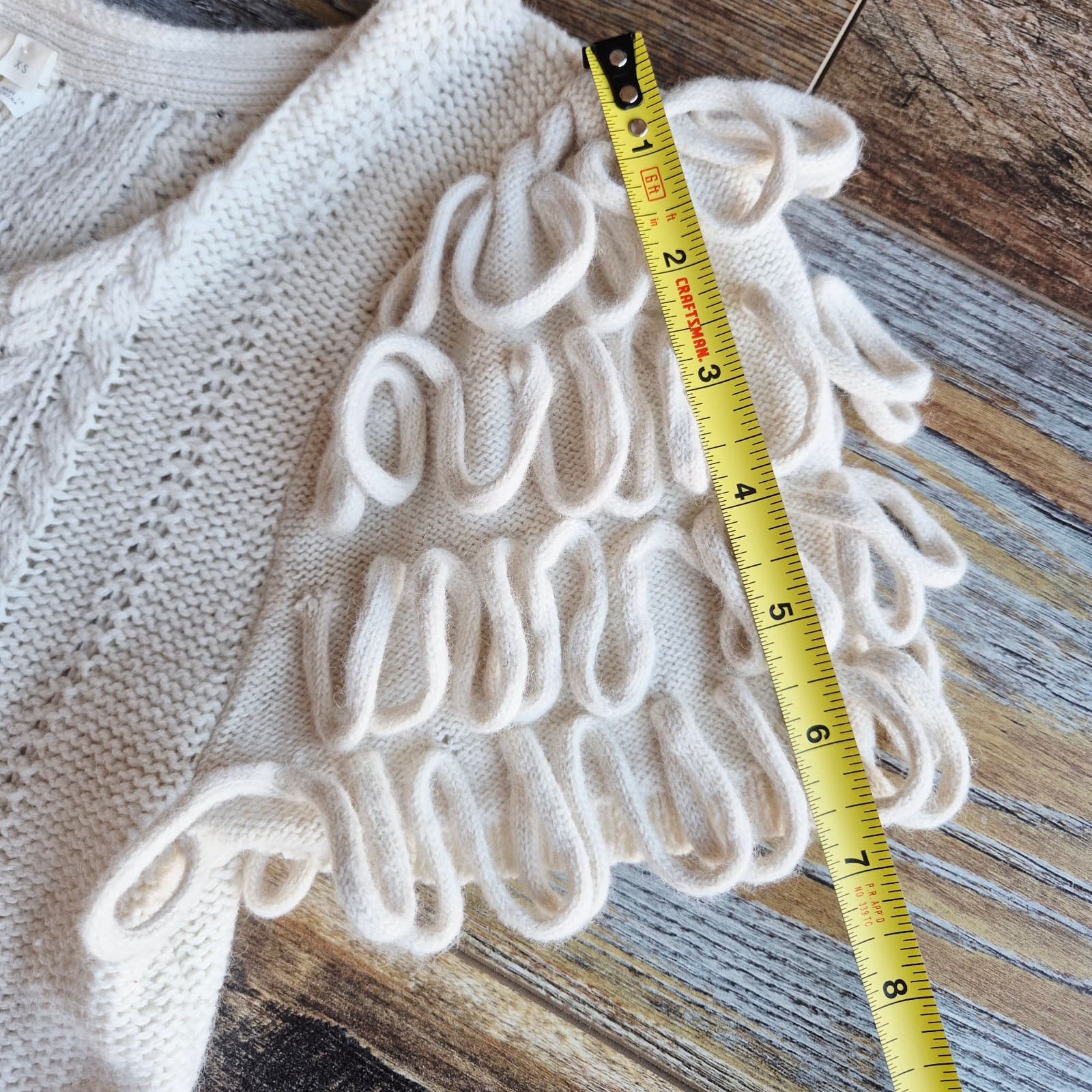 HWR by Anthropologie Looped Epaulet Cable Knit Short Sleeve Sweater Cream Sz.XS - Thumbnail 10