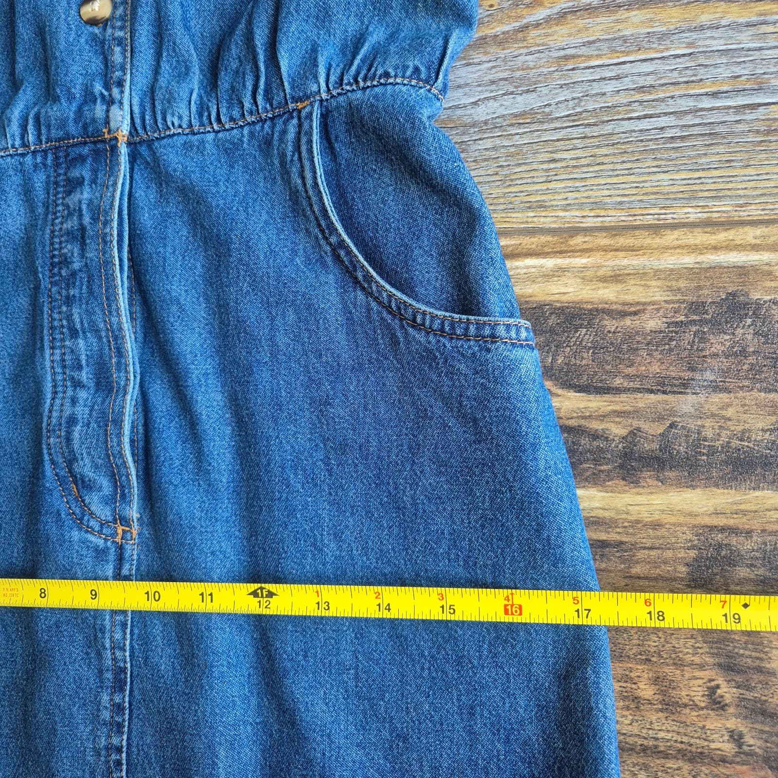 Vintage Lands' End Blue Denim Western Cowgirl Midi Shirt Dress Long Sleeve Sz.P8 - Thumbnail 11