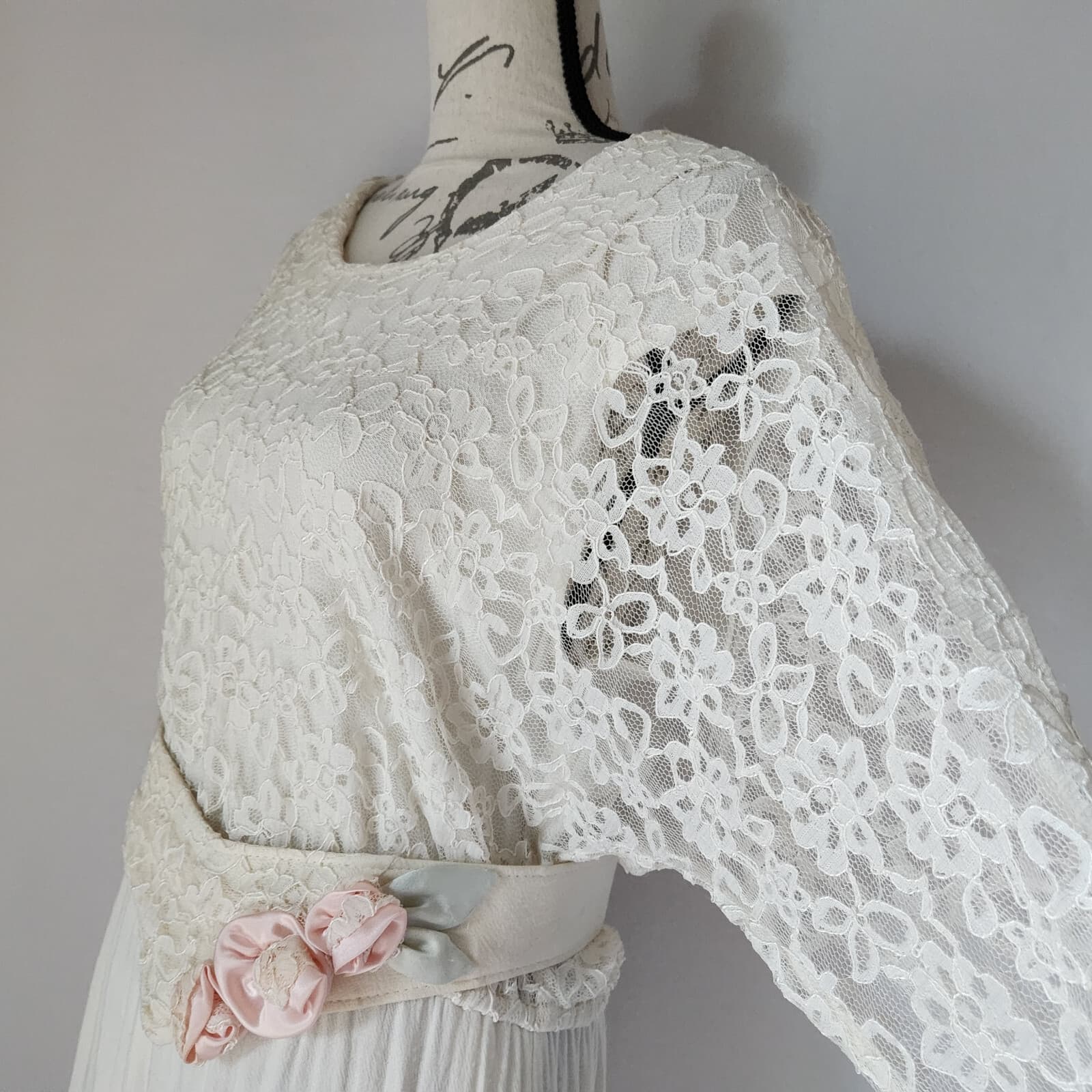 Vintage Spencer Alexis Lace Even Party Maxi Dress Long Sleeve Belt Ivory Sz.12 - Thumbnail 4