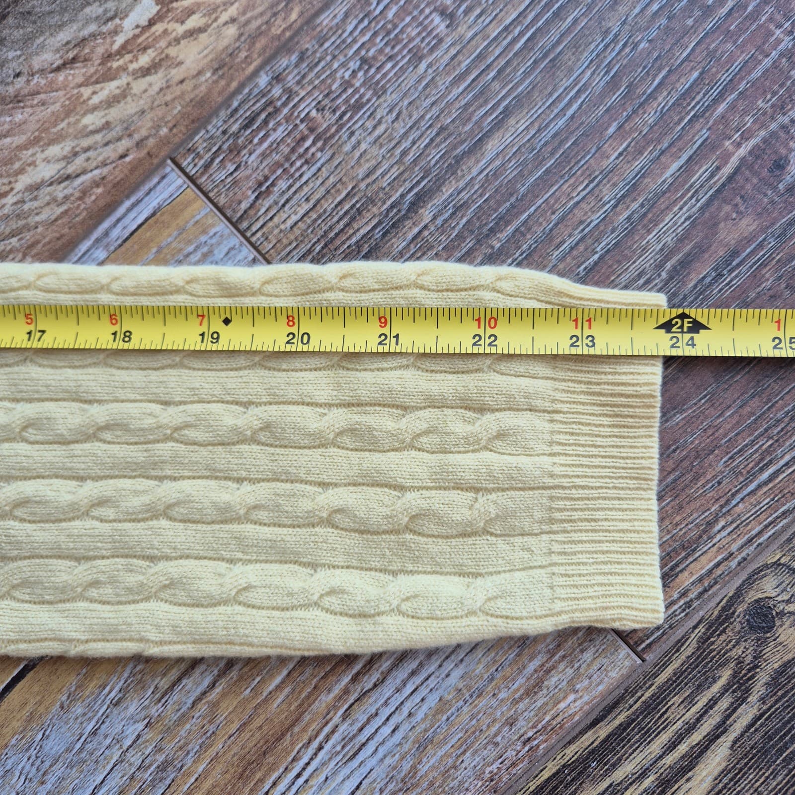 Vintage'90s Theory 100% Cashmere Cable Knit Crew Neck Sweater Yellow Women's S - Thumbnail 10