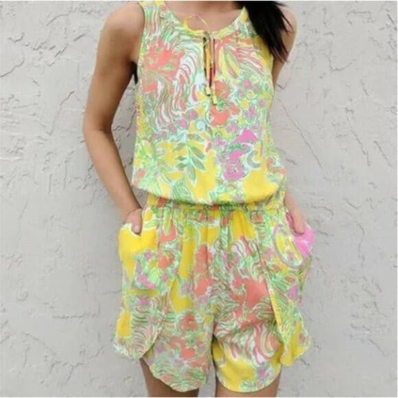 Lilly Pulitzer for Target Challis Happy Place Romper Sleeveless Multicolor Sz.XS - Thumbnail 3