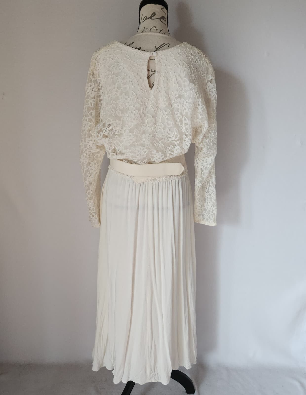Vintage Spencer Alexis Lace Even Party Maxi Dress Long Sleeve Belt Ivory Sz.12 - Thumbnail 5