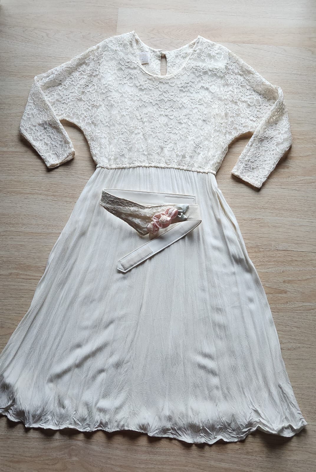 Vintage Spencer Alexis Lace Even Party Maxi Dress Long Sleeve Belt Ivory Sz.12 - Thumbnail 6