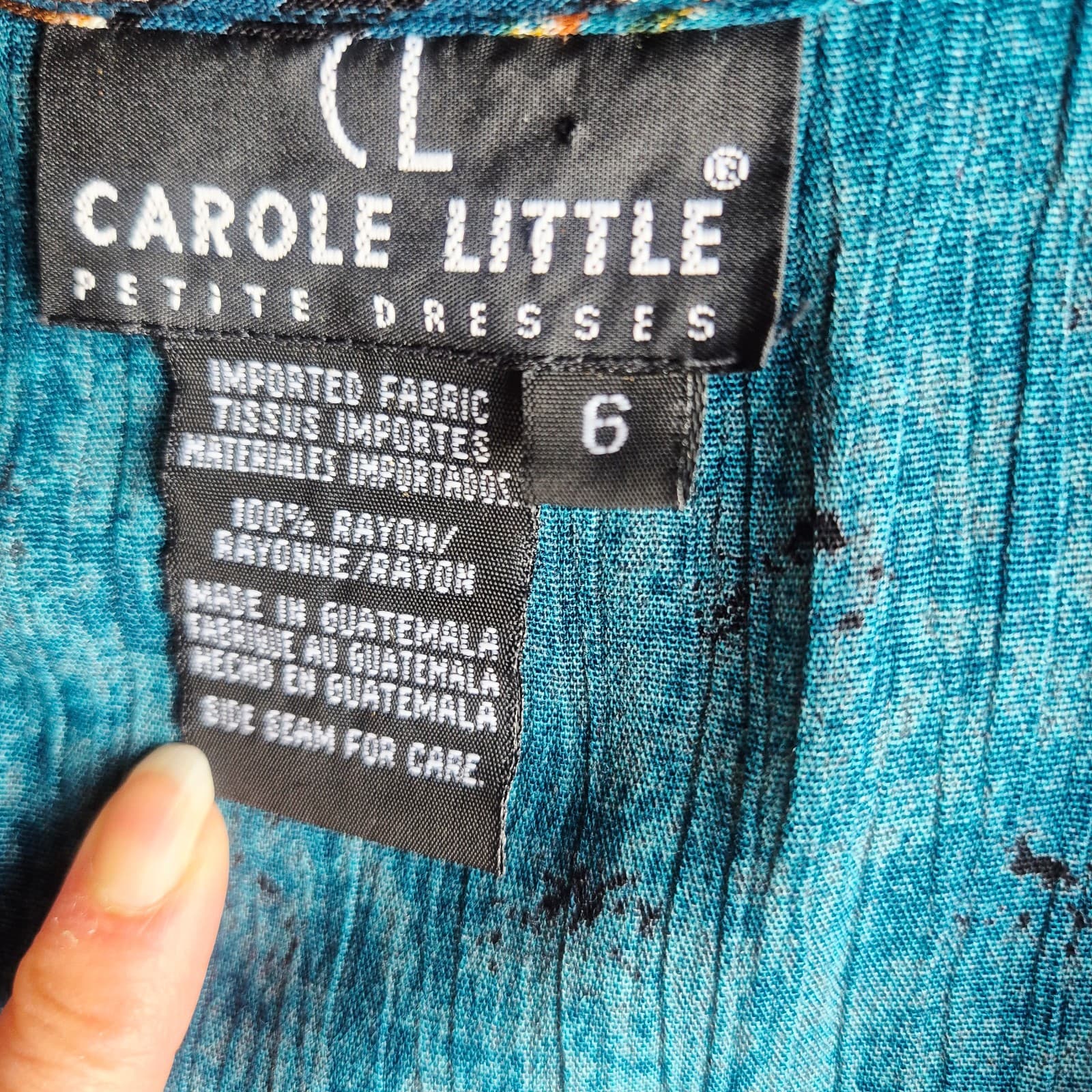 Vintage Carole Little Petite Dress Maxi Built-in Vest Pleated Rayon Crinkle Sz.6 - Thumbnail 8