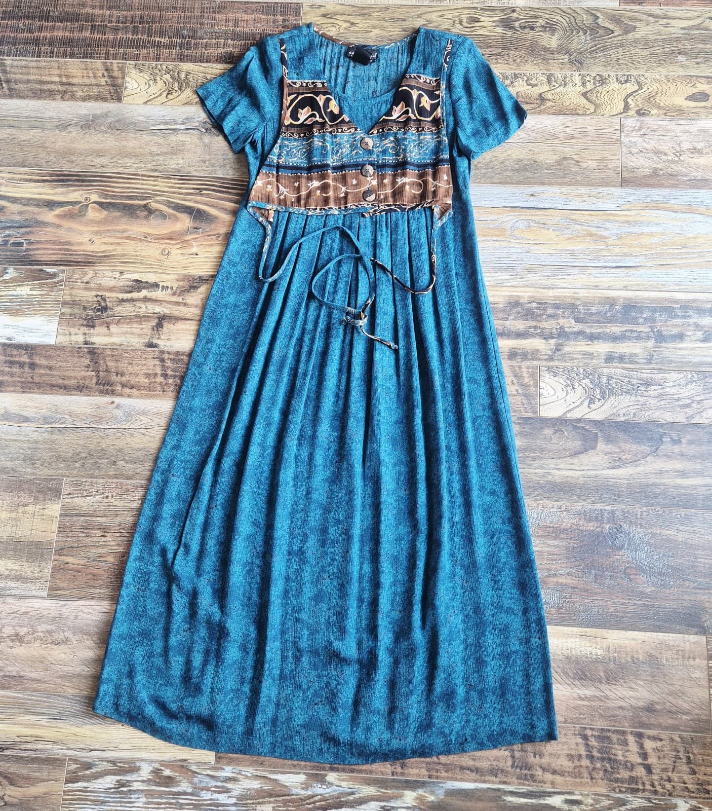 Vintage Carole Little Petite Dress Maxi Built-in Vest Pleated Rayon Crinkle Sz.6 - Thumbnail 6