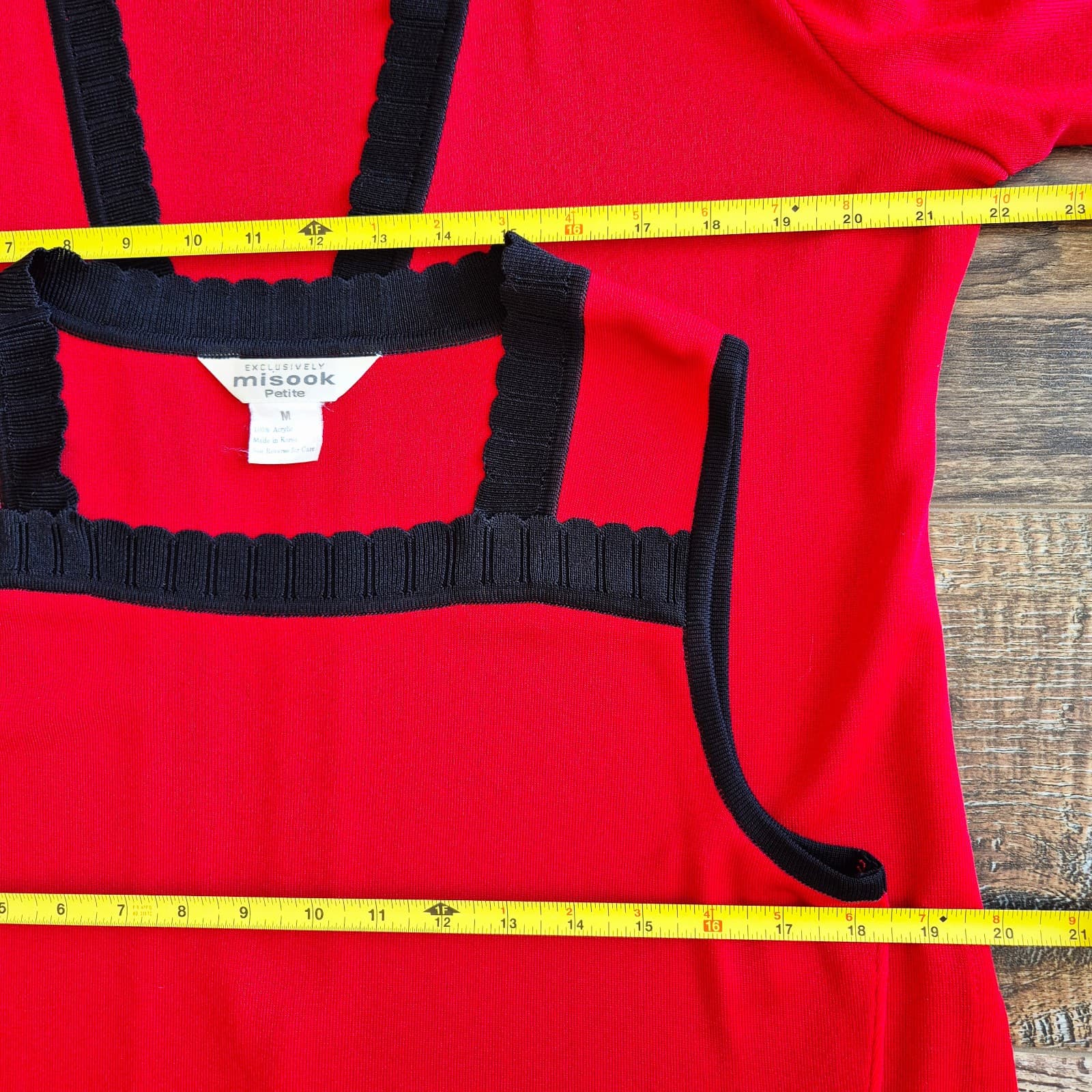 Exclusively Misook 2 Piece Tank Top + Open Cardigan Knit Red Black Women's PM - Thumbnail 11