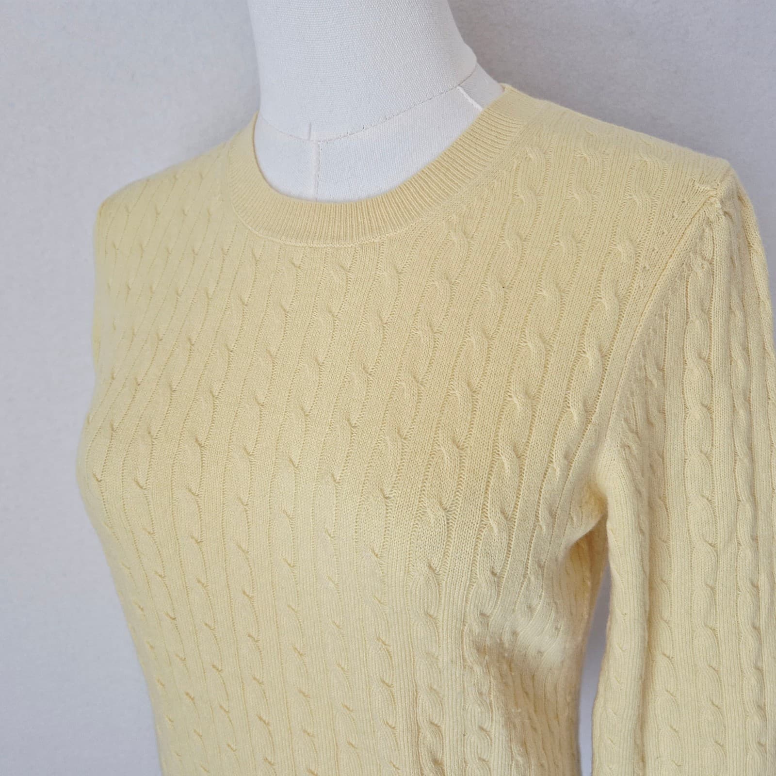Vintage'90s Theory 100% Cashmere Cable Knit Crew Neck Sweater Yellow Women's S - Thumbnail 5