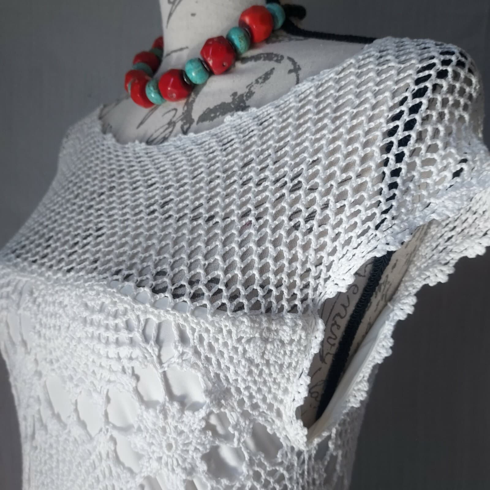 TRINA TURK Crochet Mini Sheath Dress Sleeveless Lined White Cotton Women Medium - Thumbnail 5