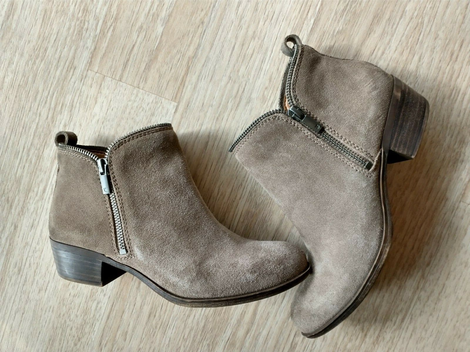 EUC Lucky Brand Bartalino Women Suede Ankle Boots Zip Heels-1.5" Brown US8M EU38 - Thumbnail 2