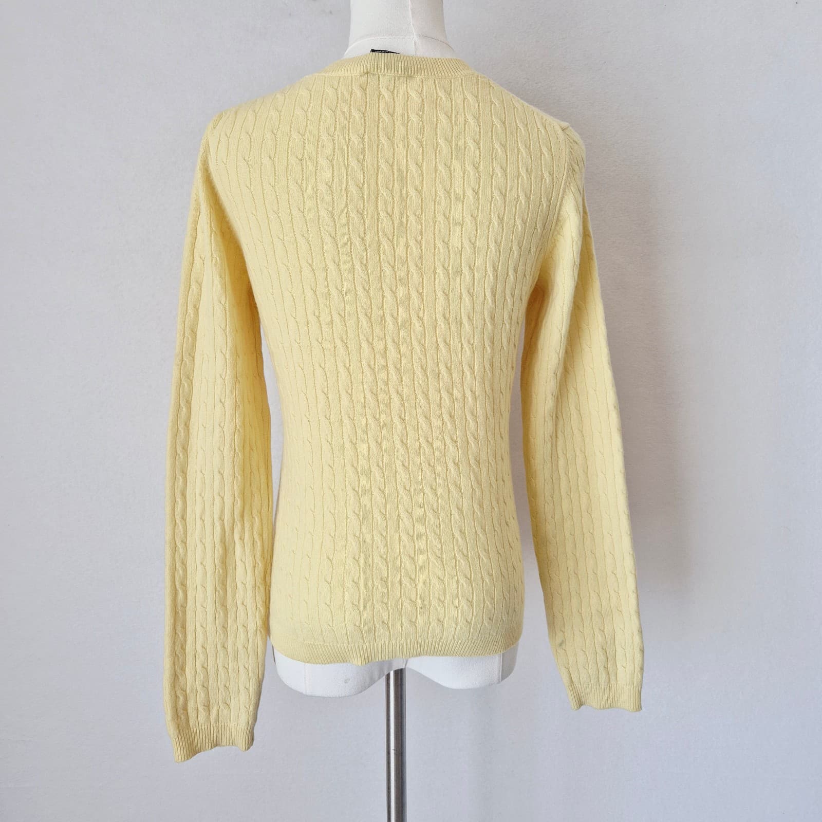 Vintage'90s Theory 100% Cashmere Cable Knit Crew Neck Sweater Yellow Women's S - Thumbnail 6