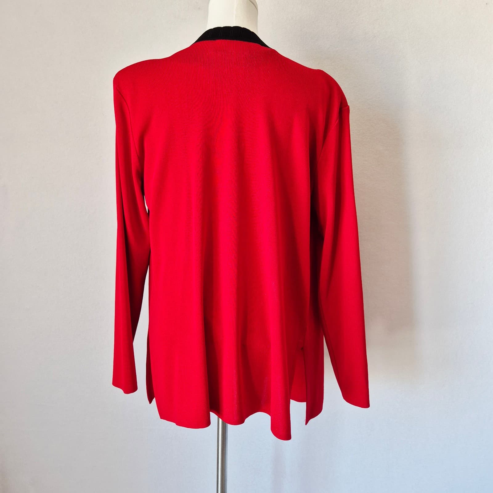 Exclusively Misook 2 Piece Tank Top + Open Cardigan Knit Red Black Women's PM - Thumbnail 7