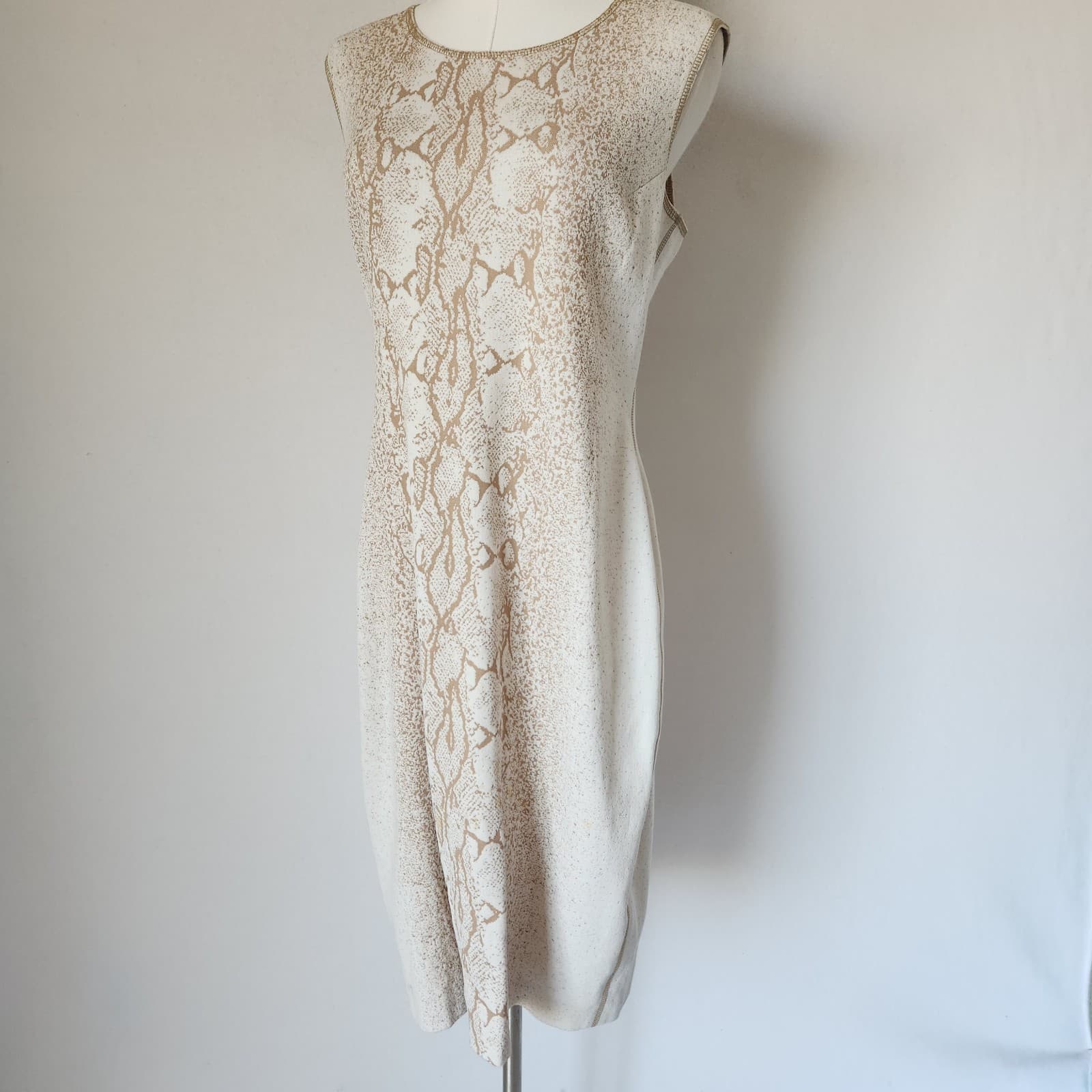 Escada Sport Donny Snake Sheath Dress Sleeveless Cotton Blend Knit Beige Sz.40 - Thumbnail 4