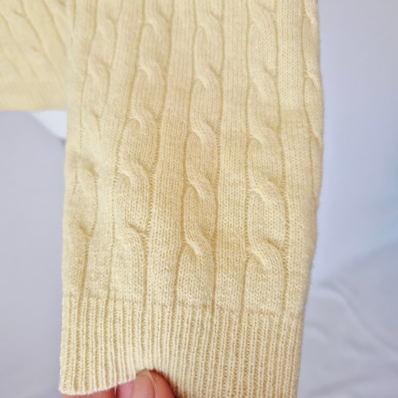 Vintage'90s Theory 100% Cashmere Cable Knit Crew Neck Sweater Yellow Women's S - Thumbnail 4