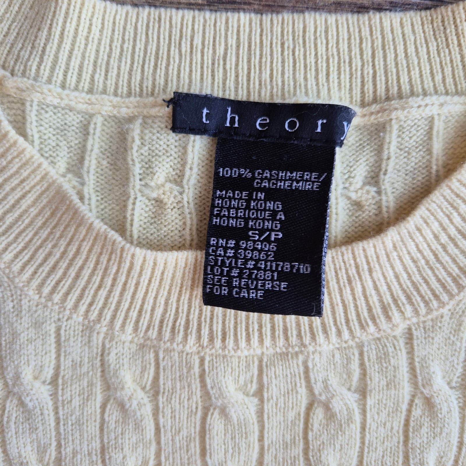 Vintage'90s Theory 100% Cashmere Cable Knit Crew Neck Sweater Yellow Women's S - Thumbnail 8