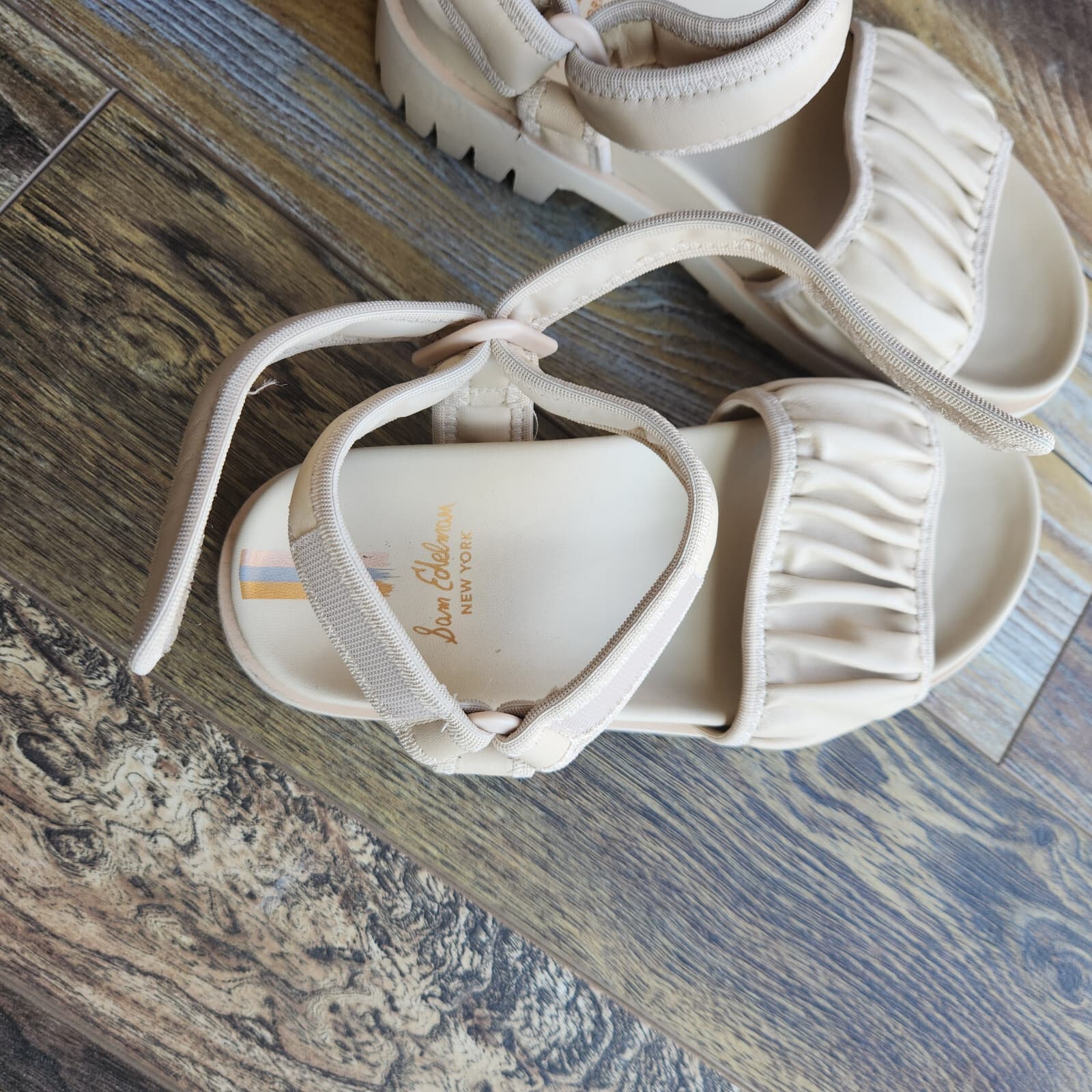 Sam Edelman Edythe Leather Ankle-Strap Sandals Adjustable Lug Sole Beige US7.5M - Thumbnail 10