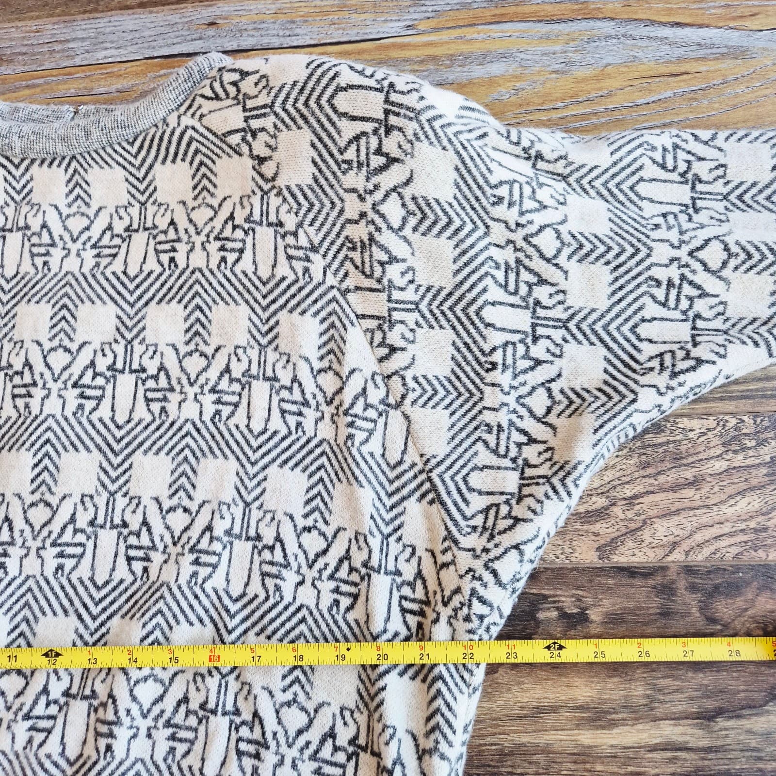Vintage Sua Original Japan Wool Patterned Dolman Midi Sweater Dress Ivory Grey - Thumbnail 11