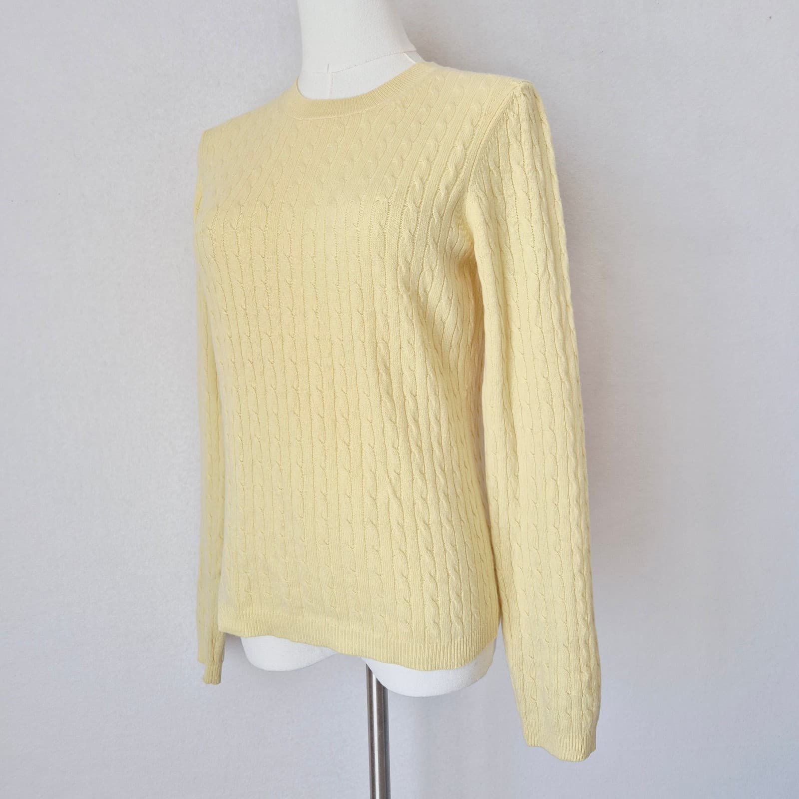 Vintage'90s Theory 100% Cashmere Cable Knit Crew Neck Sweater Yellow Women's S - Thumbnail 2