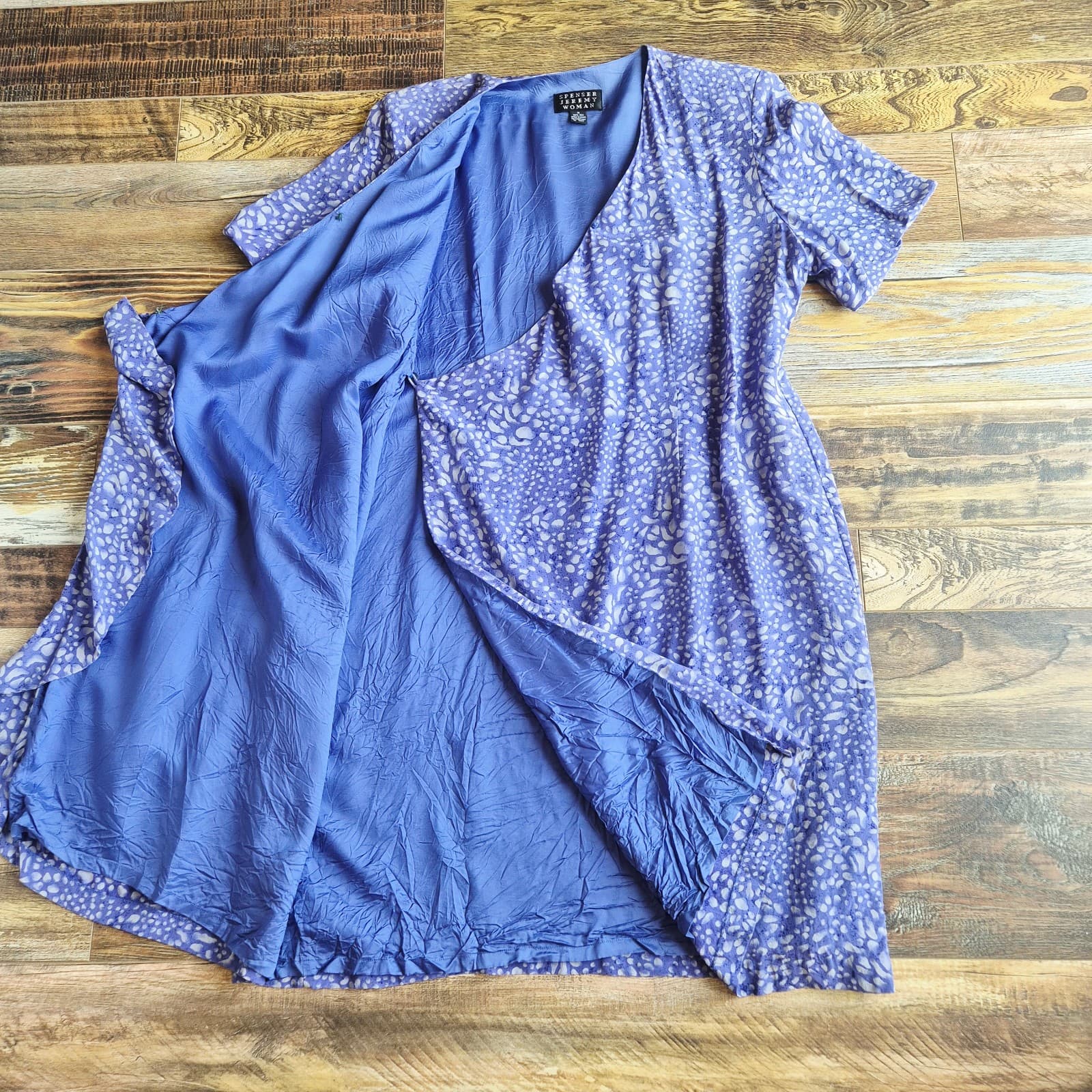 Vintage Spenser Jeremy Silk Ruffle Wrap Dress Short Sleeve Printed Purple Sz.16 - Thumbnail 6