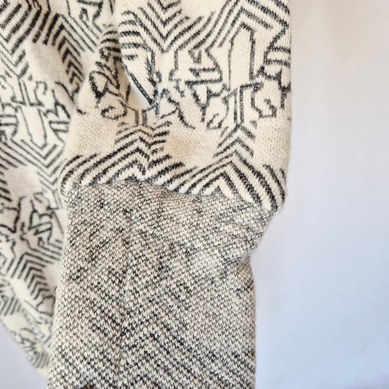 Vintage Sua Original Japan Wool Patterned Dolman Midi Sweater Dress Ivory Grey - Thumbnail 5