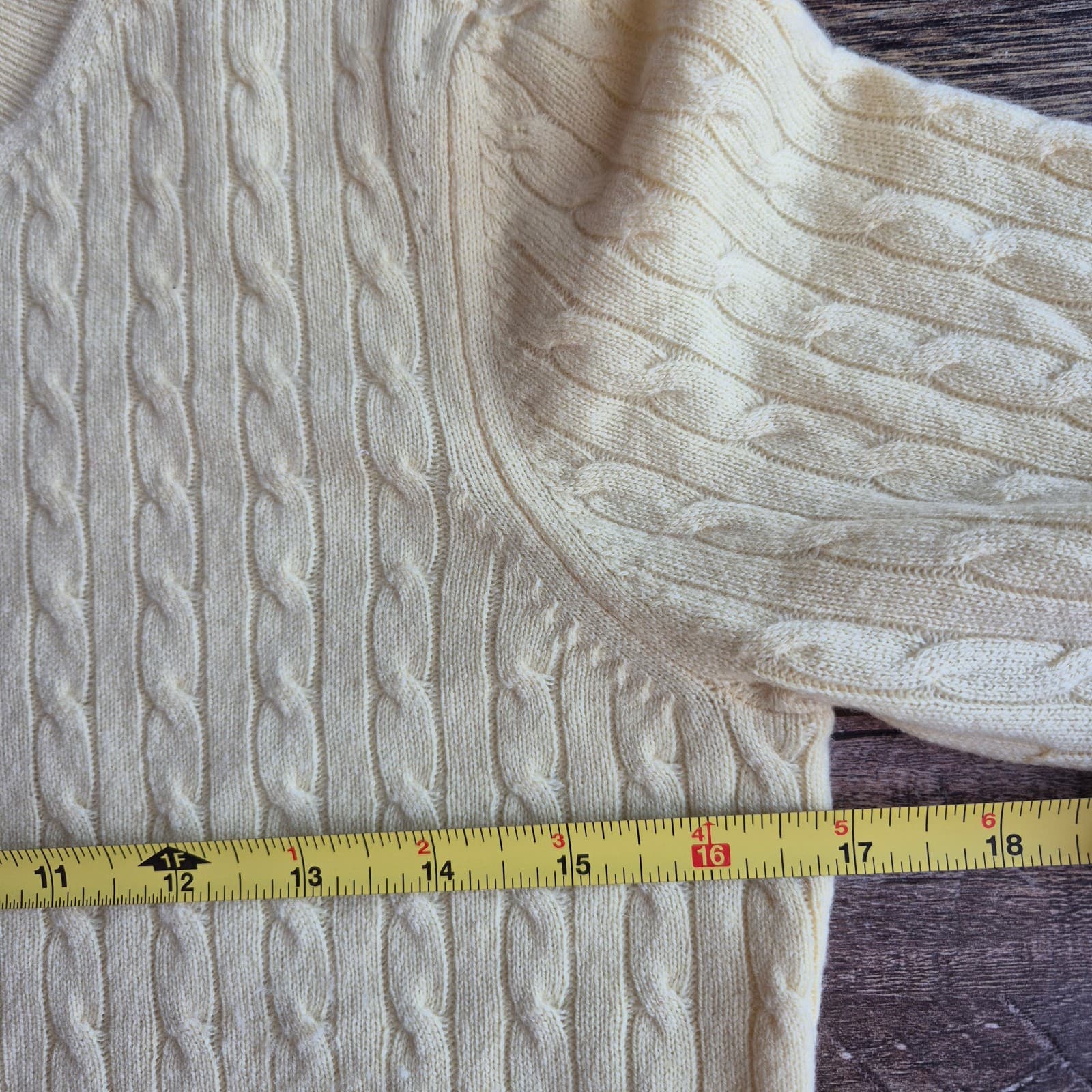 Vintage'90s Theory 100% Cashmere Cable Knit Crew Neck Sweater Yellow Women's S - Thumbnail 11