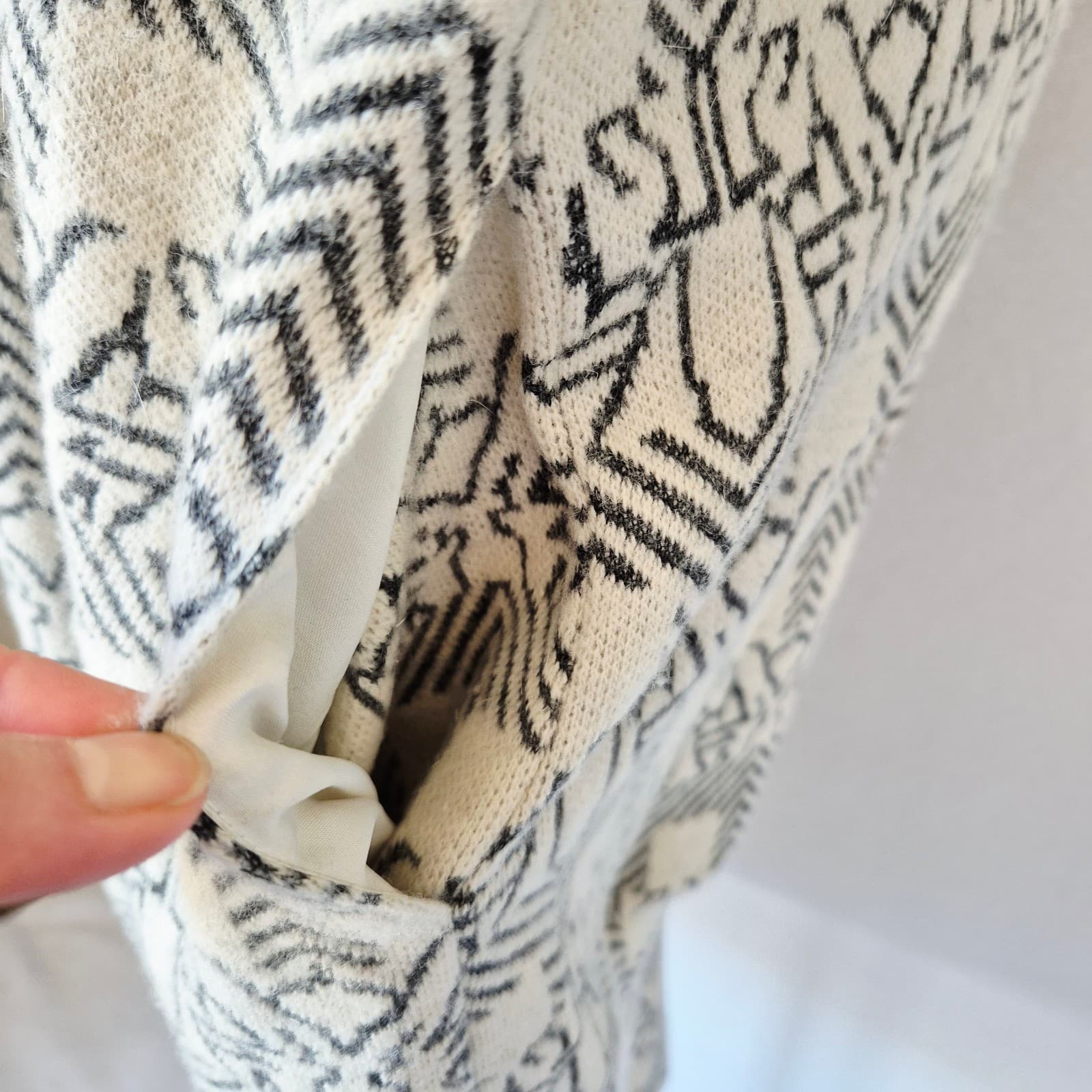 Vintage Sua Original Japan Wool Patterned Dolman Midi Sweater Dress Ivory Grey - Thumbnail 7