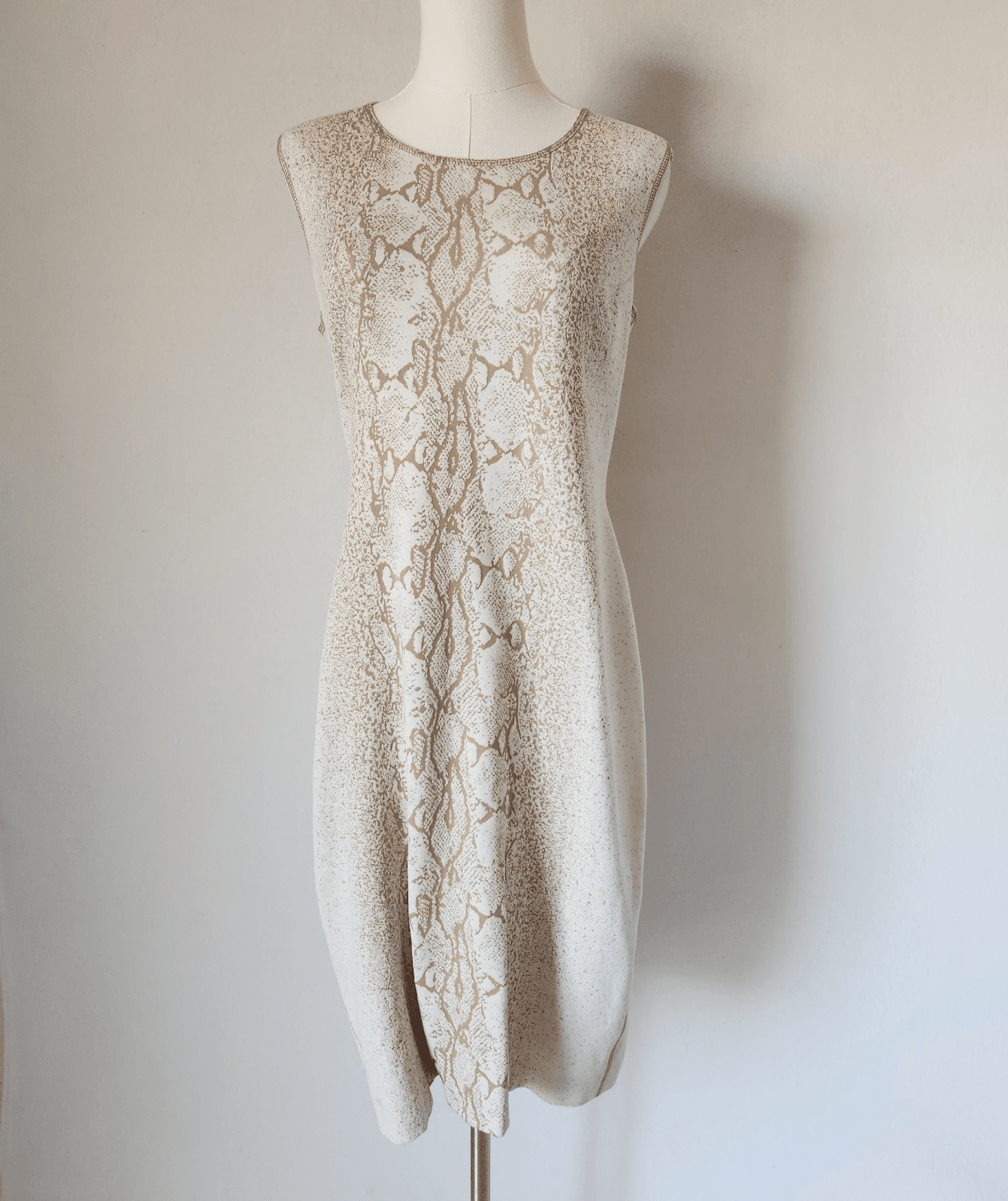 Escada Sport Donny Snake Sheath Dress Sleeveless Cotton Blend Knit Beige Sz.40