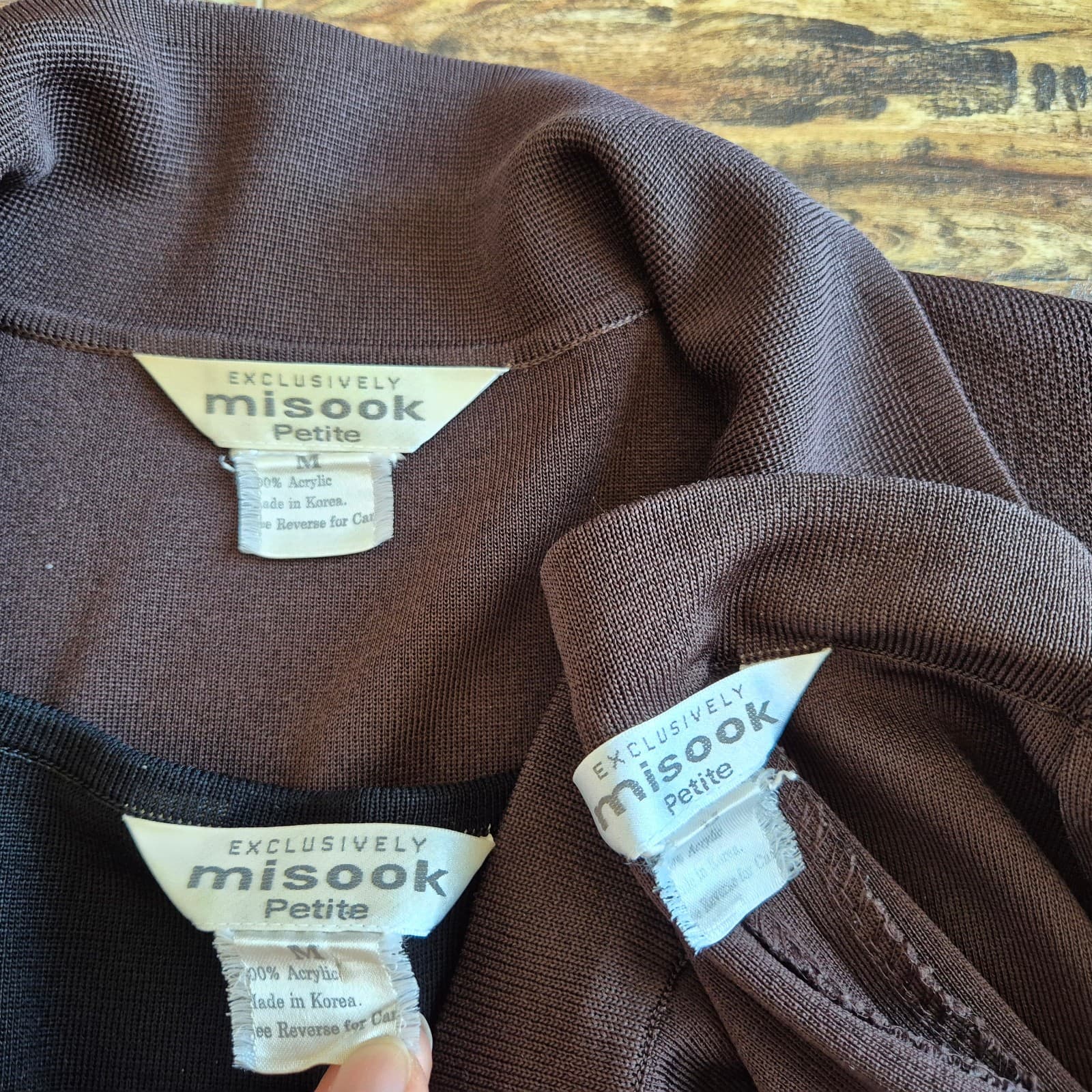Exclusively Misook 3 Piece Tank Top + Open Cardigan Pants Knit Brown Black Sz.PM - Thumbnail 7