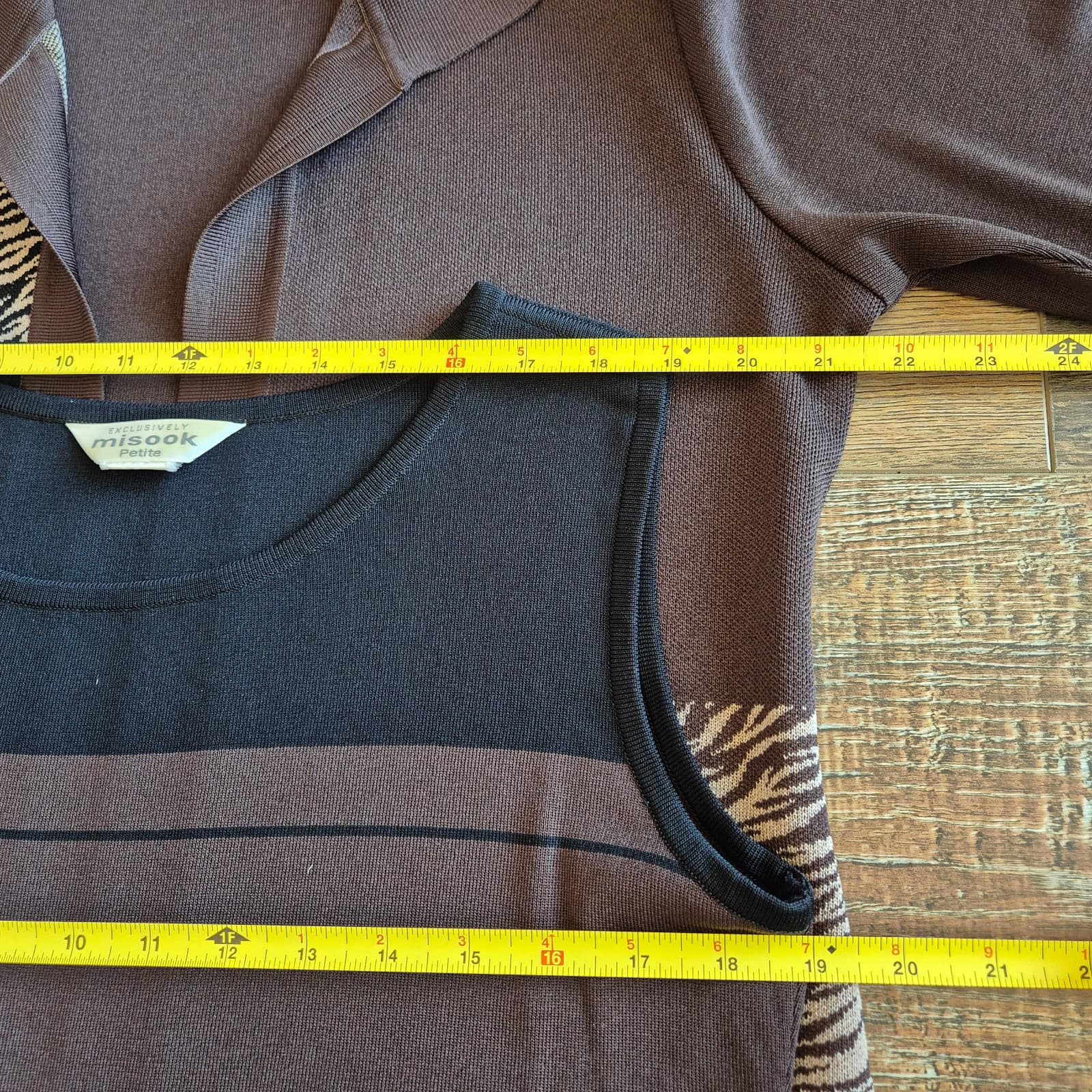 Exclusively Misook 3 Piece Tank Top + Open Cardigan Pants Knit Brown Black Sz.PM - Thumbnail 10
