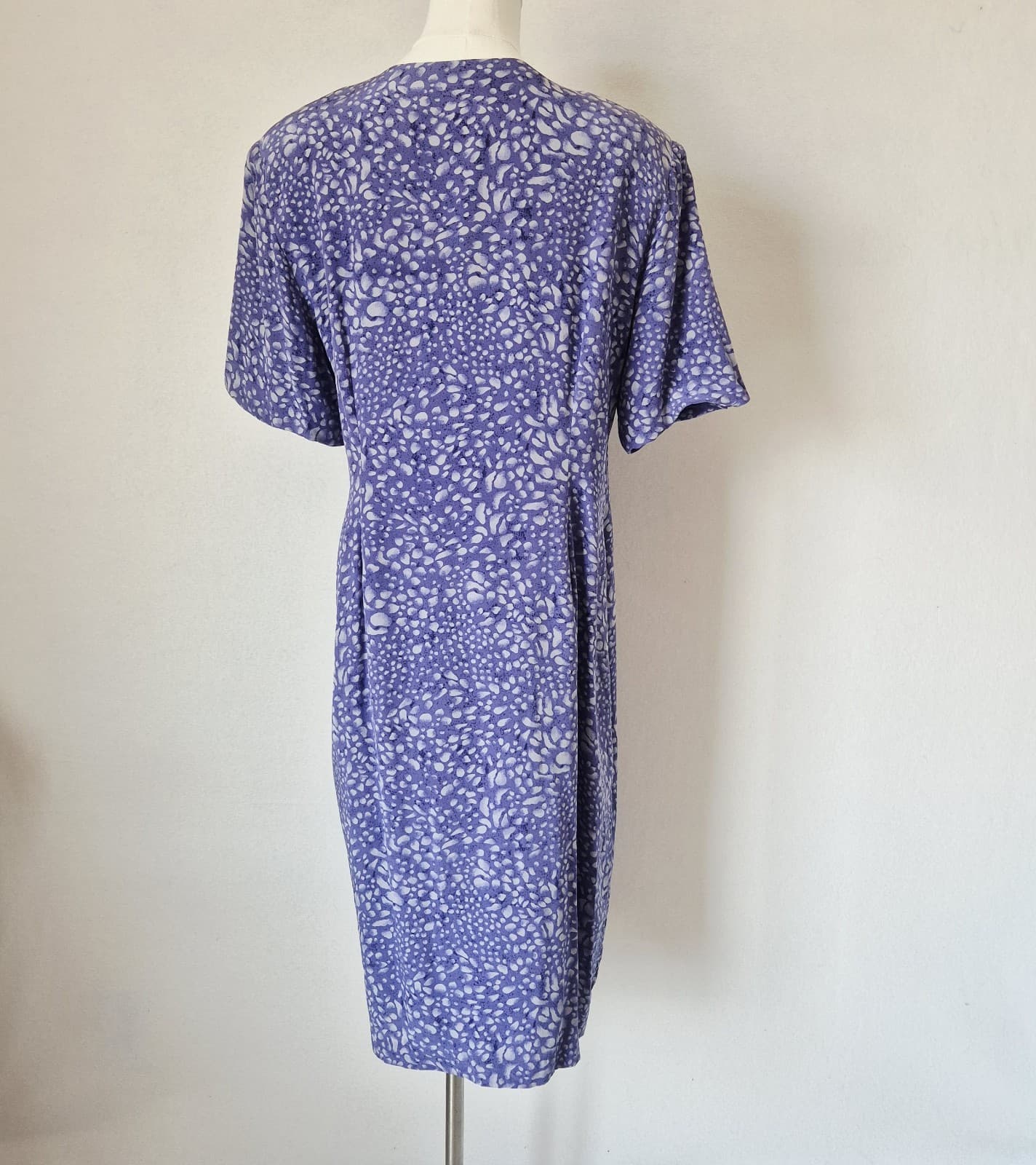 Vintage Spenser Jeremy Silk Ruffle Wrap Dress Short Sleeve Printed Purple Sz.16 - Thumbnail 4