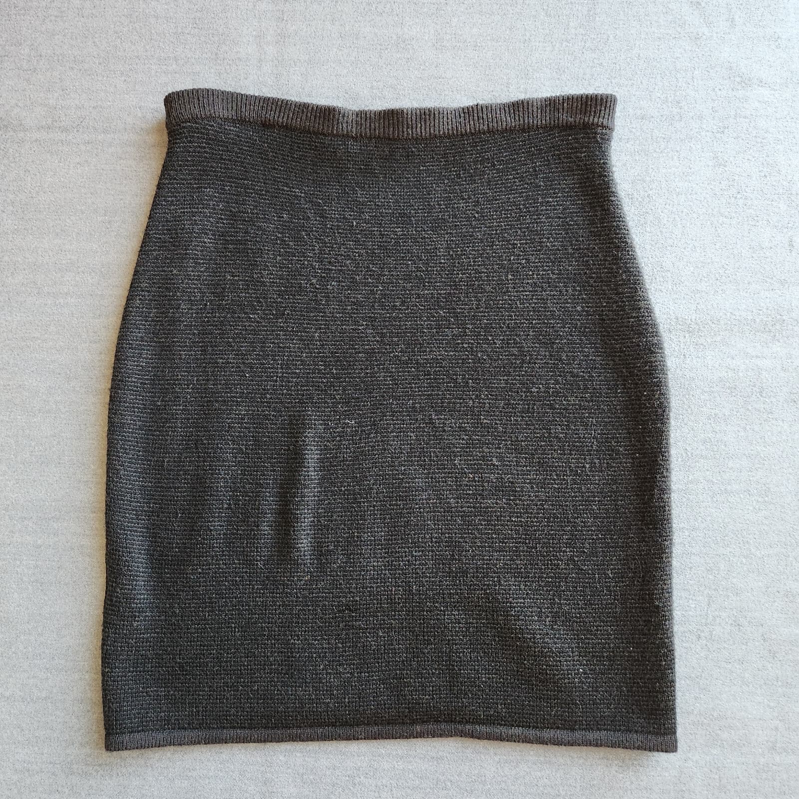 EILEEN FISHER Wool Blend Knit Mini Pencil Skirt Elastic Waist Black Brown Sz.XS - Thumbnail 7