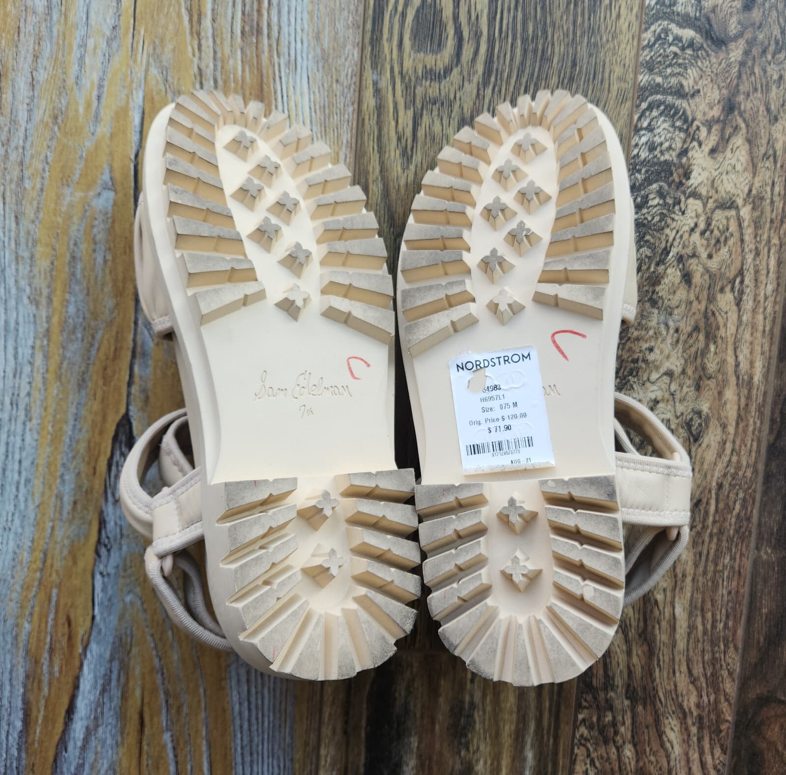 Sam Edelman Edythe Leather Ankle-Strap Sandals Adjustable Lug Sole Beige US7.5M - Thumbnail 7