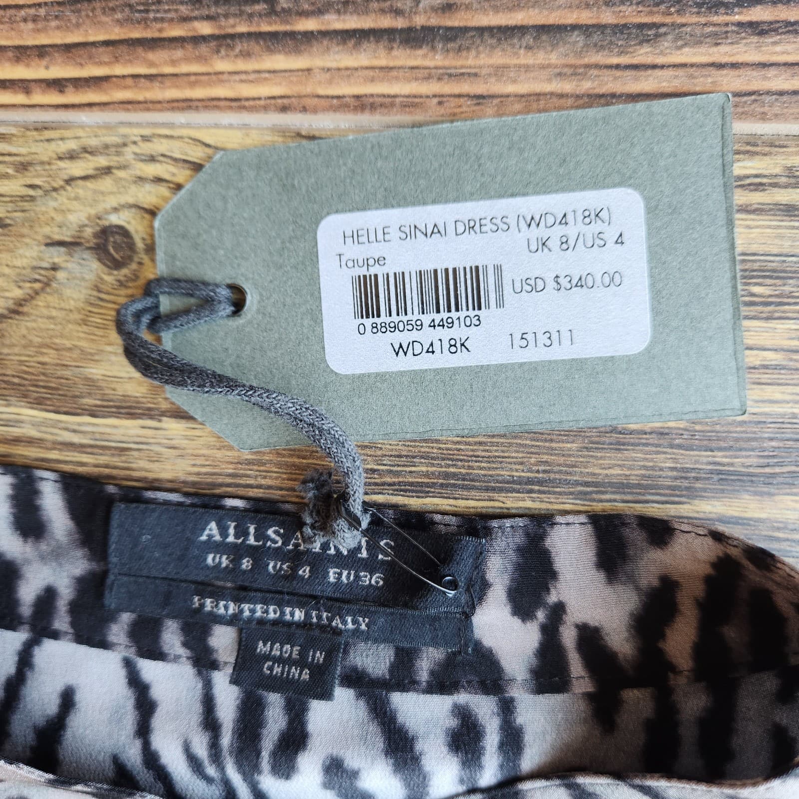 NWT AllSaints Helle Sinai Leopard Silk Shirt Dress Long Sleeve Taupe Sz.4 $340 - Thumbnail 11