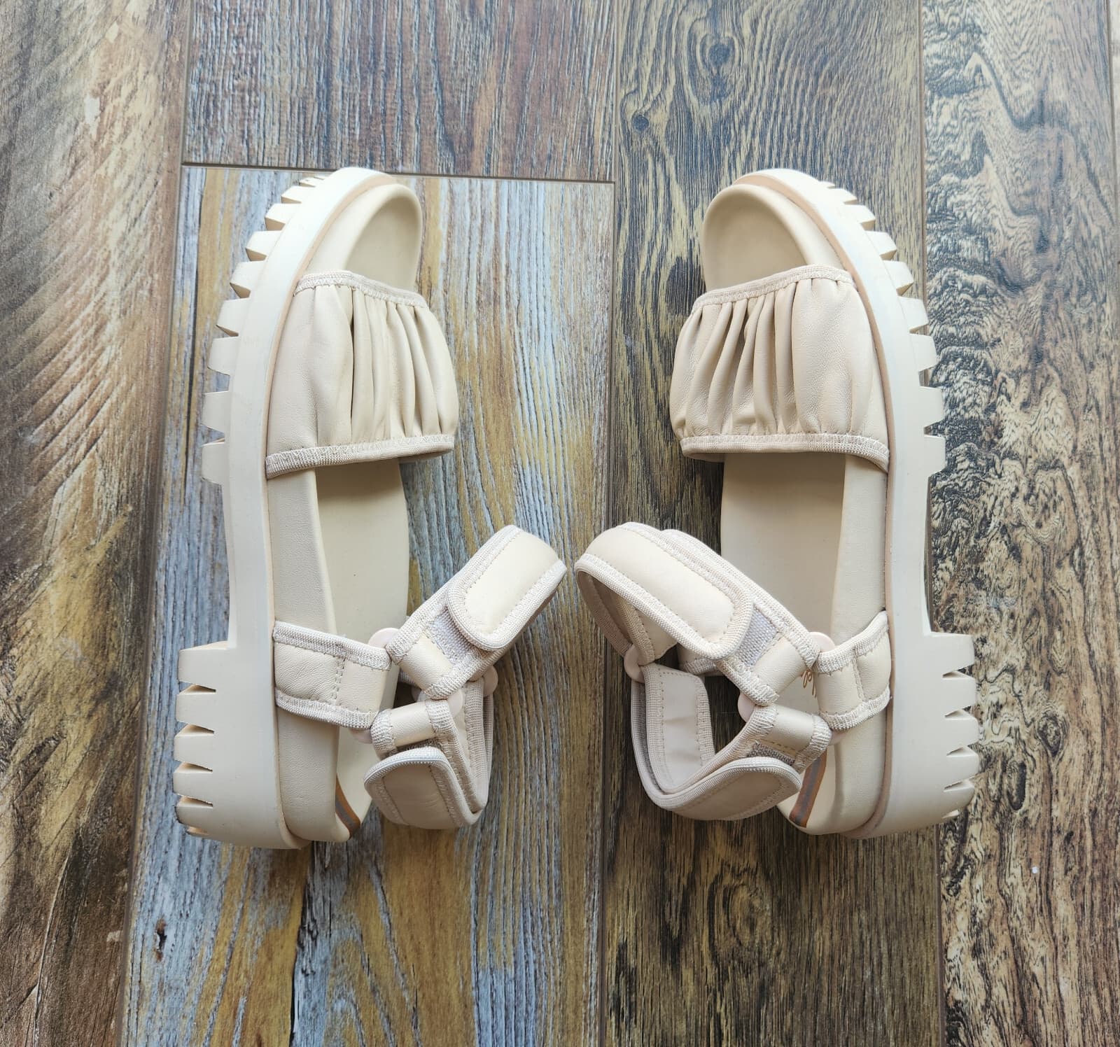 Sam Edelman Edythe Leather Ankle-Strap Sandals Adjustable Lug Sole Beige US7.5M - Thumbnail 5