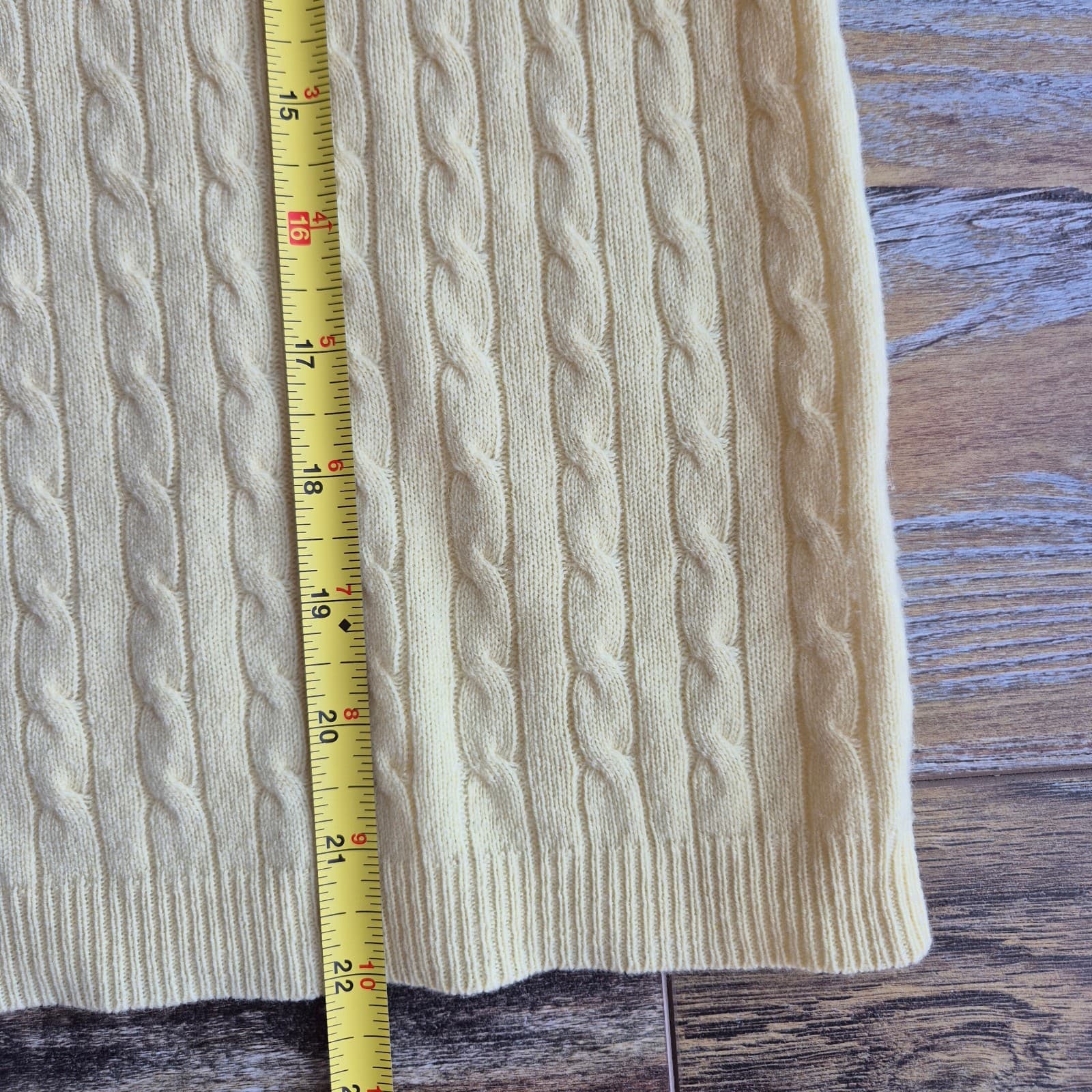 Vintage'90s Theory 100% Cashmere Cable Knit Crew Neck Sweater Yellow Women's S - Thumbnail 12