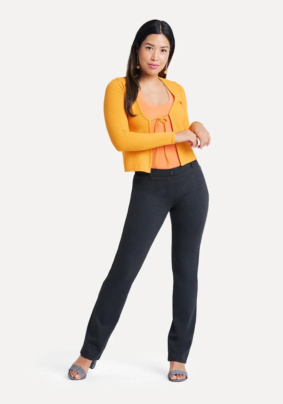 Betabrand Straight-Leg Classic Dress Yoga Pants Pull-On Ponte Charcoal Women MP - Thumbnail 5