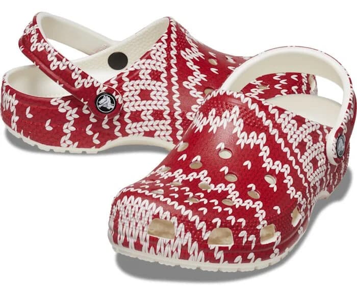 CROCS Classic Holiday Sweater Clogs Comfort Heel Strap Red White Unisex USM3 W5 - Thumbnail 3