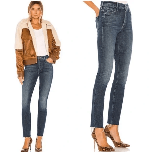 MOTHER The Stunner Fray Skinny High Rise Jean Buttonfly Roasting Nuts Blue Sz.29 - Thumbnail 4