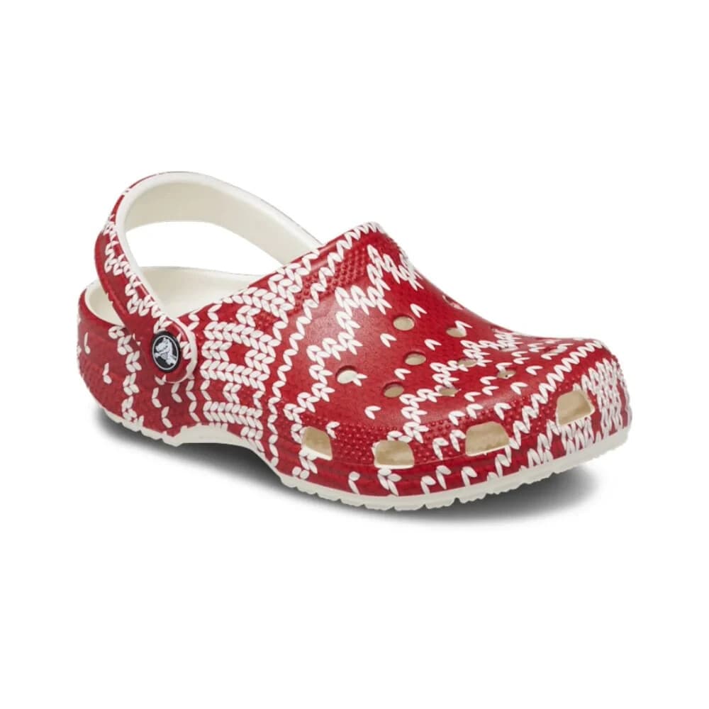 CROCS Classic Holiday Sweater Clogs Comfort Heel Strap Red White Unisex USM3 W5 - Thumbnail 4