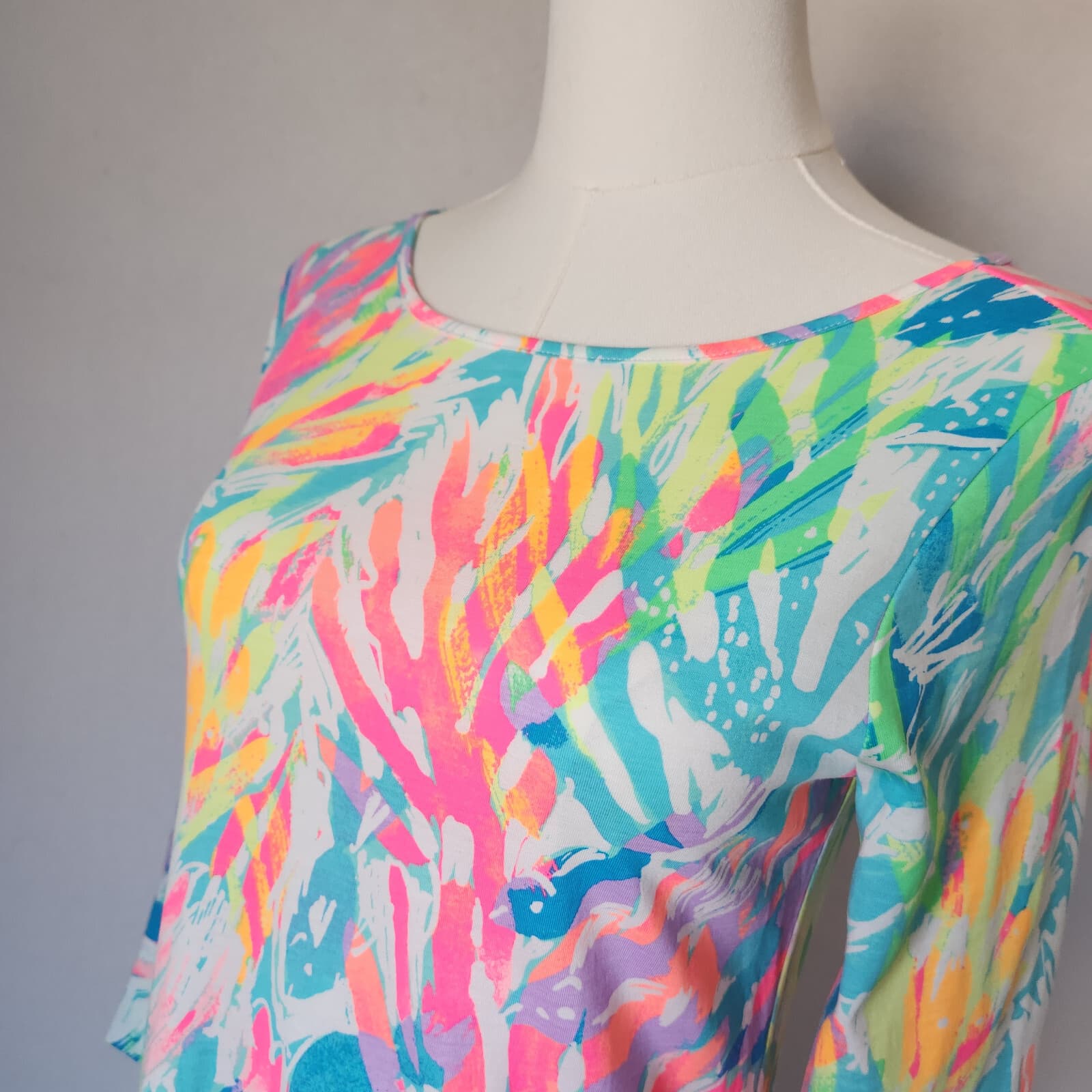 Lilly Pulitzer Marlowe Mini Dress 3/4 Sleeve Pima Cotton Sparkling Sands Sz.XS - Thumbnail 3