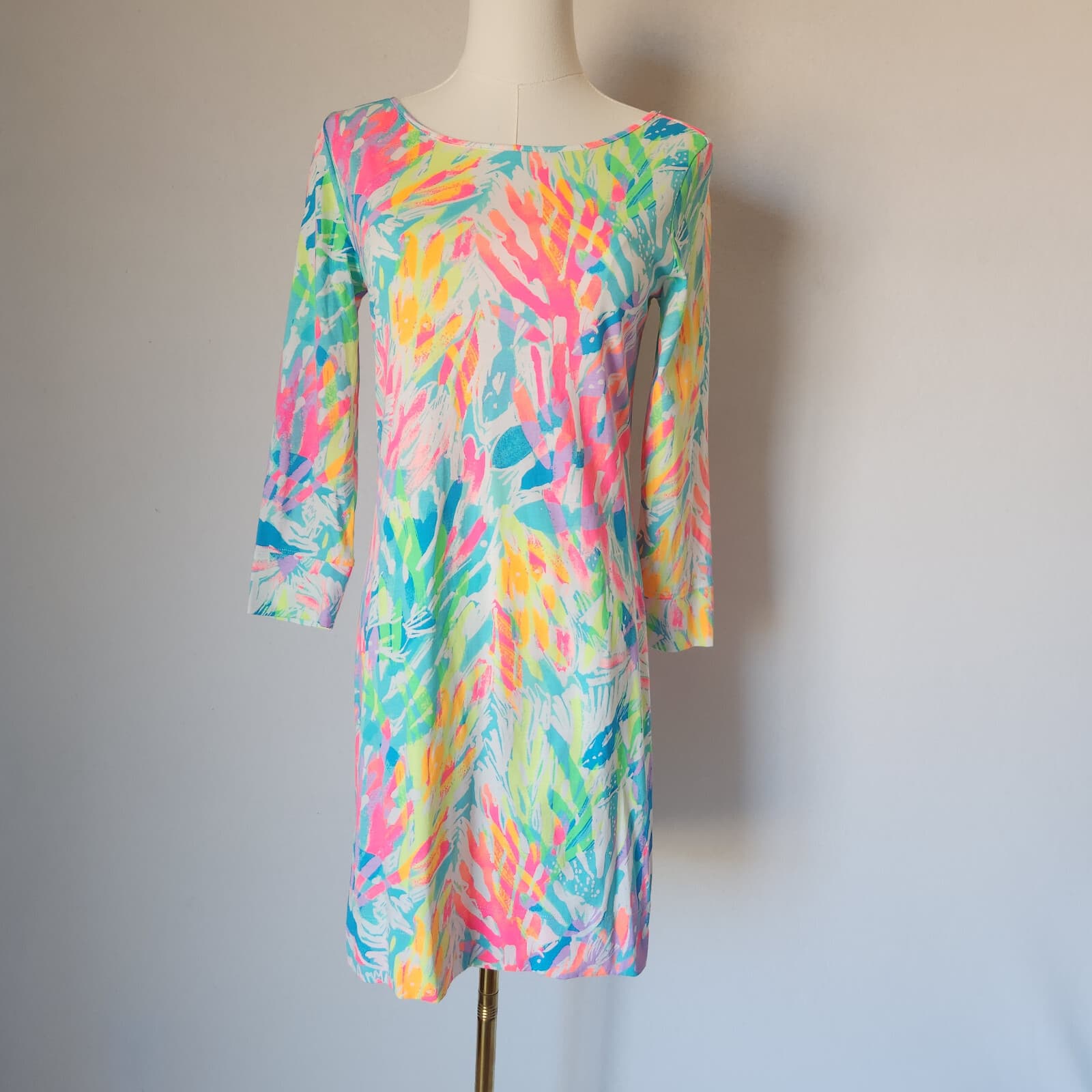 Lilly Pulitzer Marlowe Mini Dress 3/4 Sleeve Pima Cotton Sparkling Sands Sz.XS - Thumbnail 2