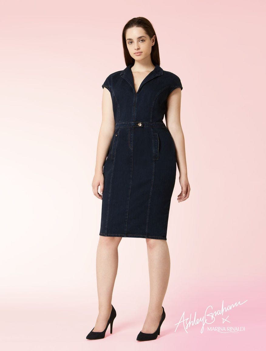 Ashley Graham x Marina Rinaldi Made in Italy Denim Tube Dress Navy Bust 42" (L) - Thumbnail 2