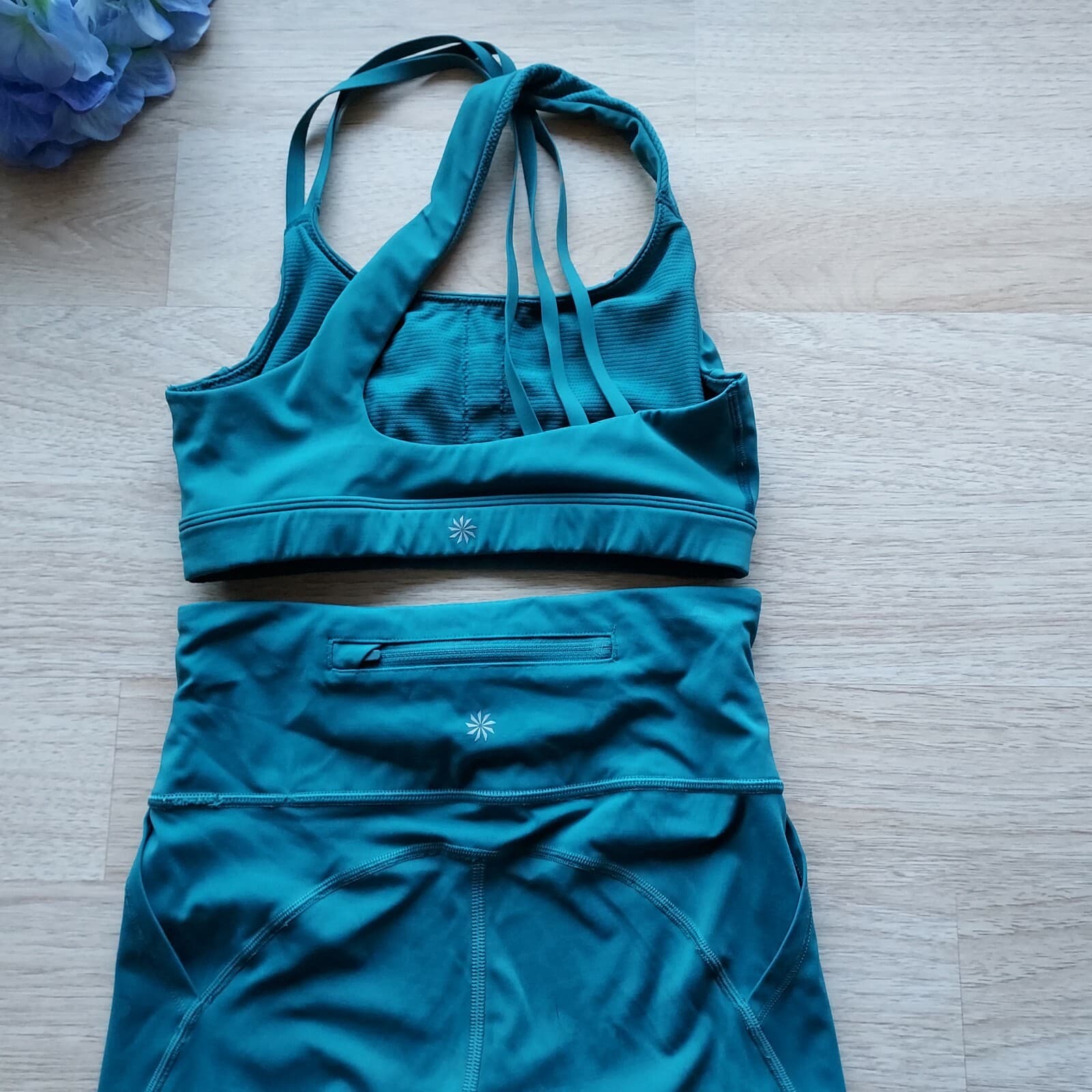 Athleta 2Pc Lightning 7/8 Tight Crop Tank-Top High-Rise Teal-Green Pocket S-XS - Thumbnail 2