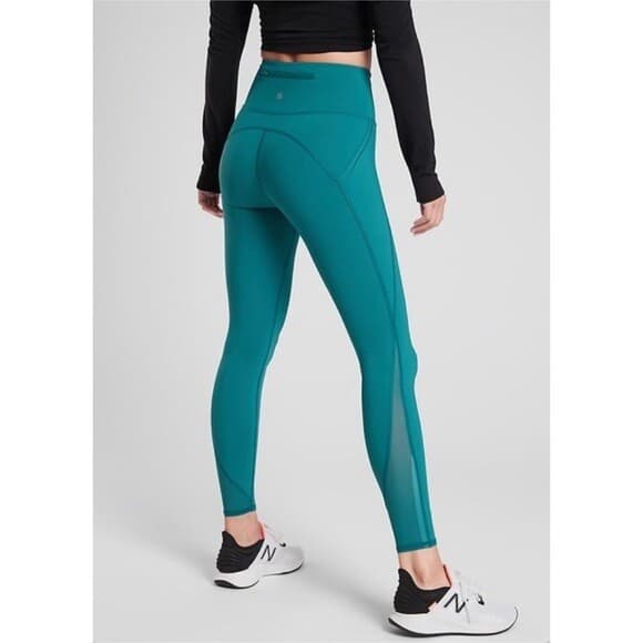 Athleta 2Pc Lightning 7/8 Tight Crop Tank-Top High-Rise Teal-Green Pocket S-XS - Thumbnail 4
