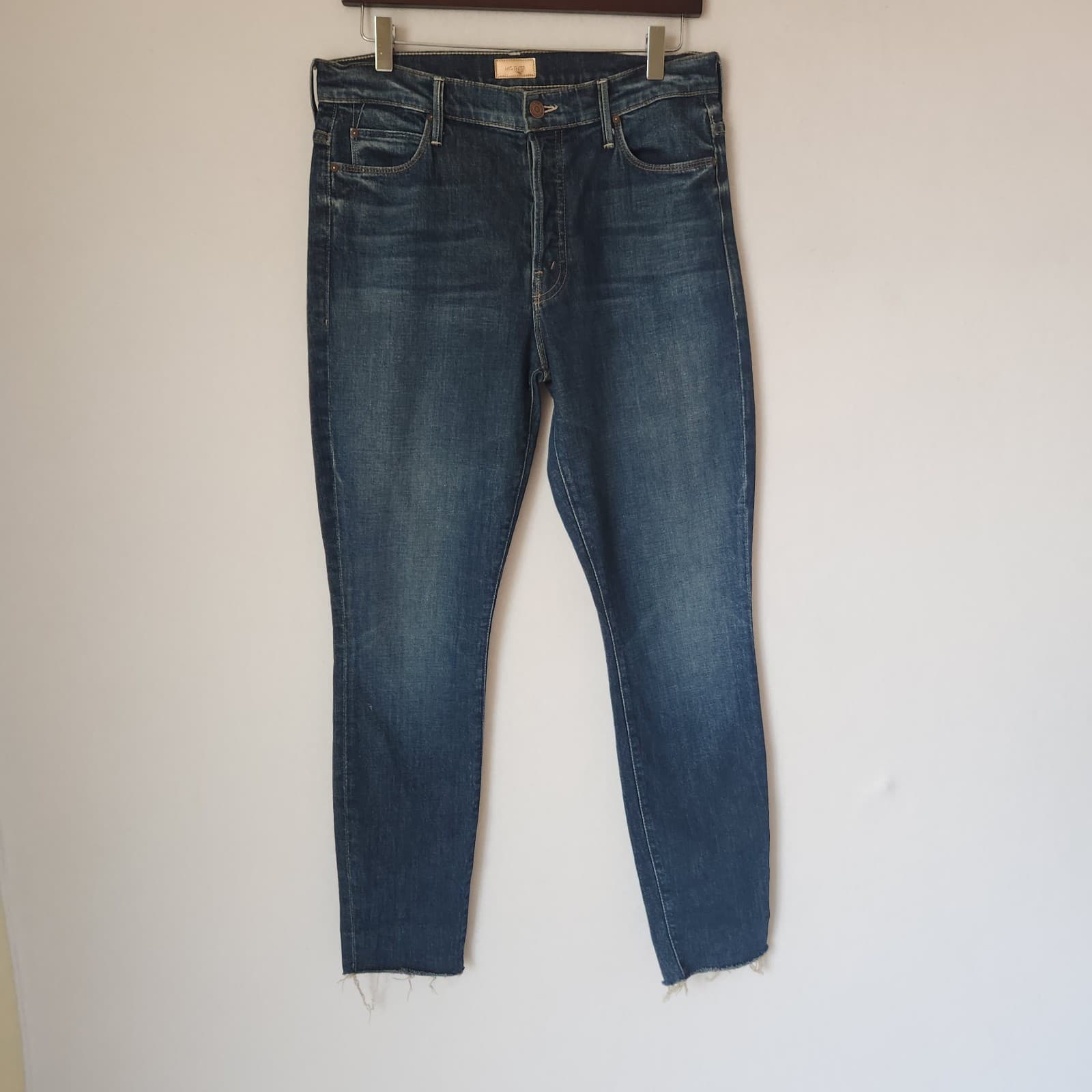 MOTHER The Stunner Fray Skinny High Rise Jean Buttonfly Roasting Nuts Blue Sz.29 - Thumbnail 5